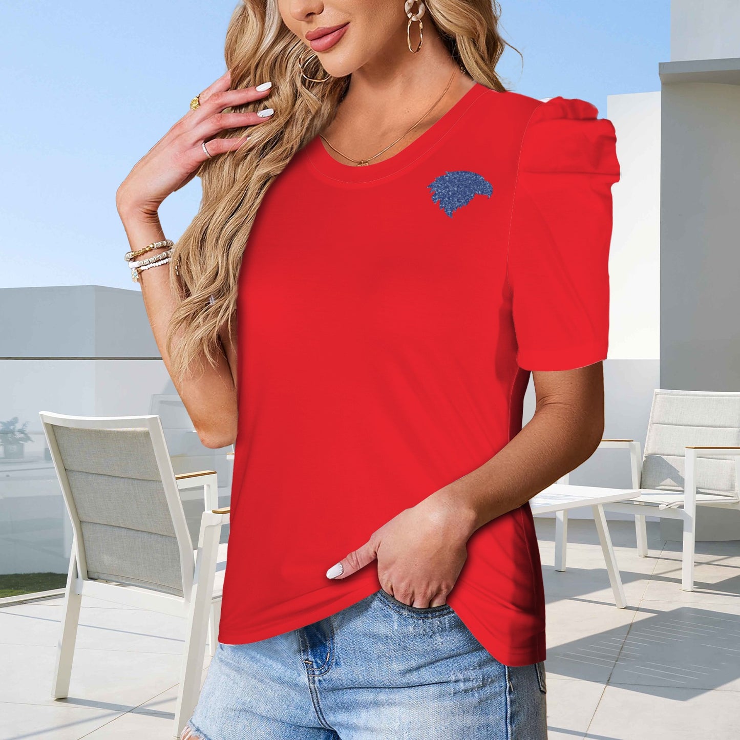 Glitter Jayhawk Top, Crimson