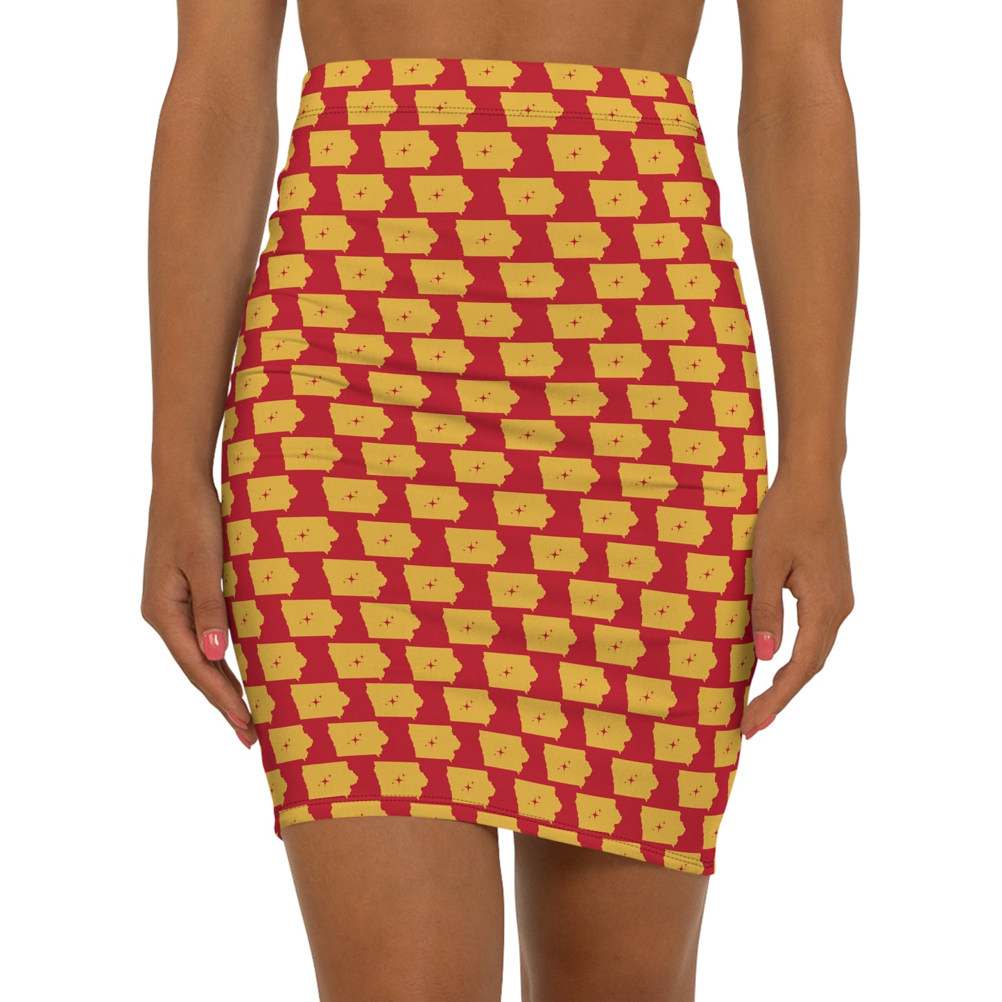 Ames Print Red, Stylish Women's Mid-Waist Pencil Skirt, Trendy Skirt, Everyday Wear, Office Outfit, Casual Gatherings, Holiday Fashion