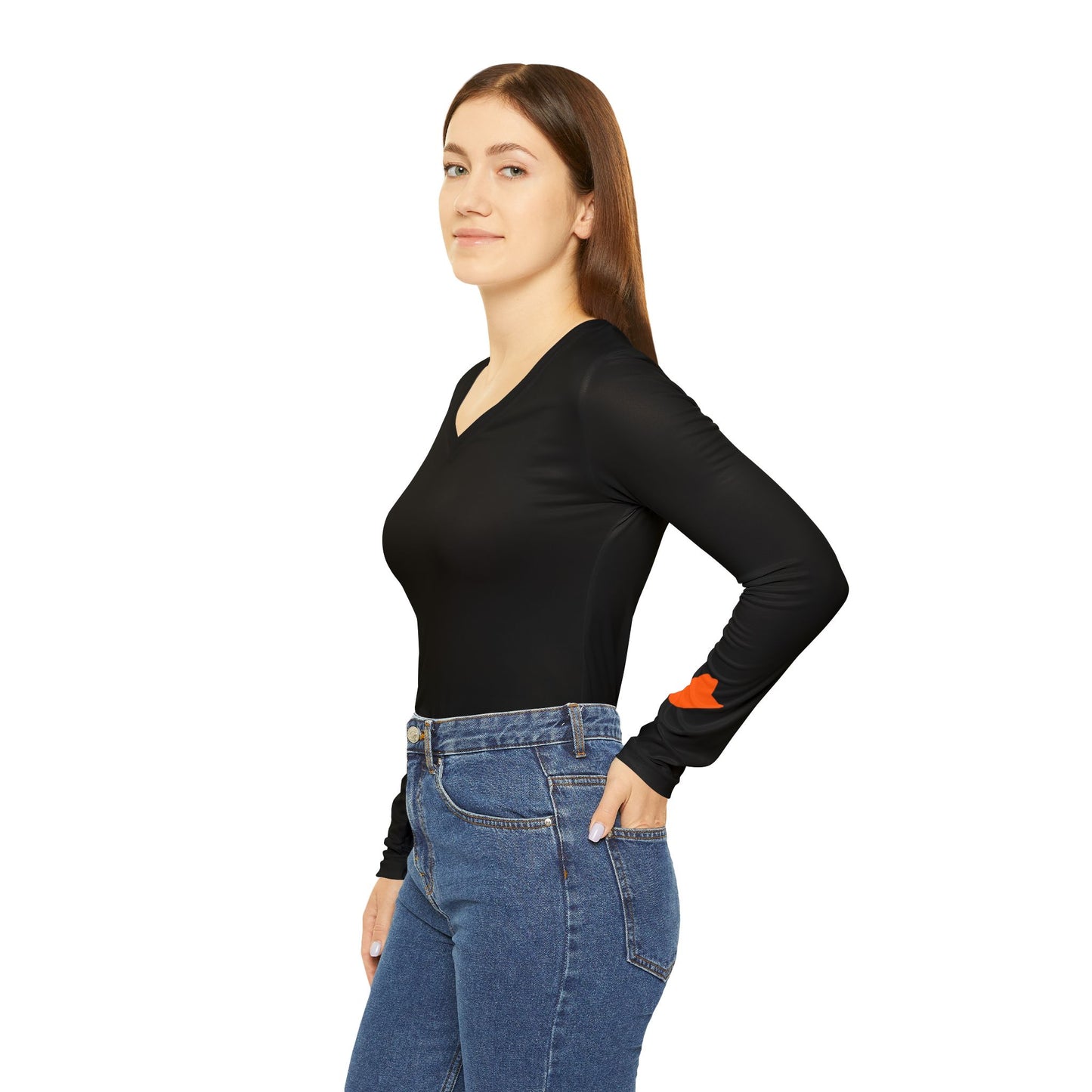 Cowgirl Women's Long Sleeve V-Neck Shirt, Black