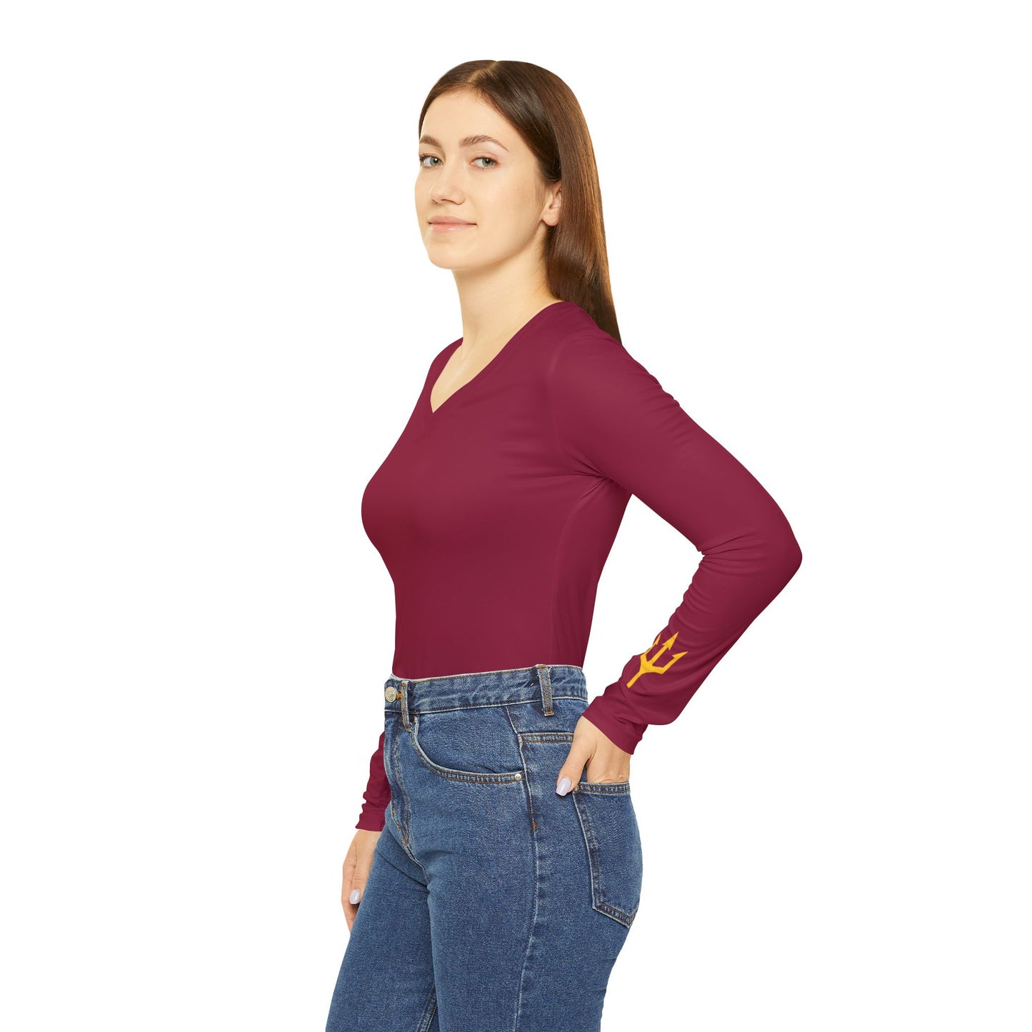 Trident Women's Long Sleeve V-Neck Shirt, Maroon