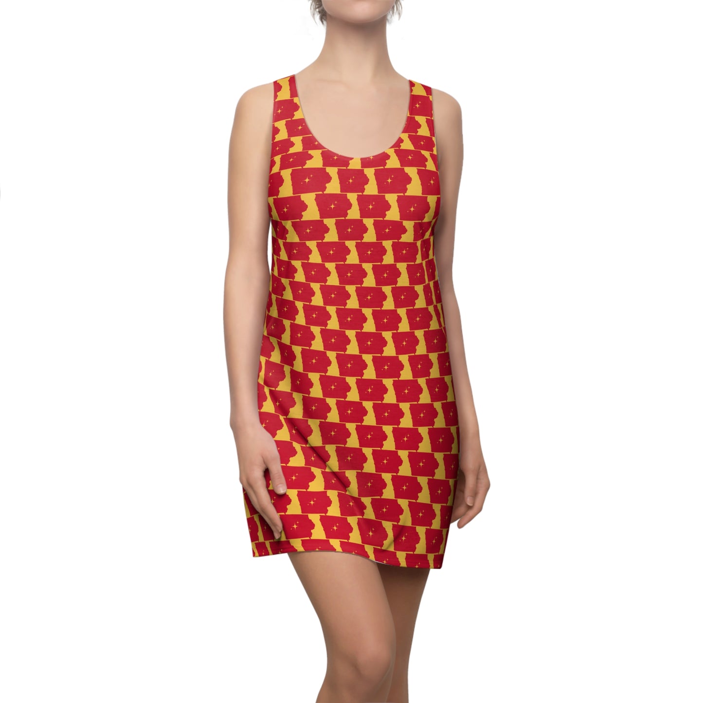 Iowa Gold Print, Vibrant Women's Racerback Dress - Summer Style, Casual Dress, Vacation Wear, Holiday Outfit, Festive Apparel