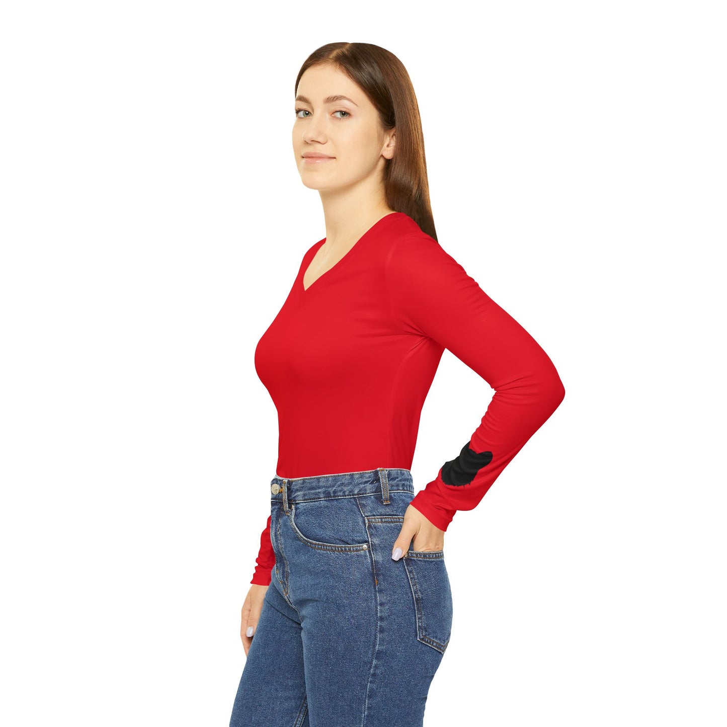 Bearcat Women's Long Sleeve V-Neck Shirt, Red
