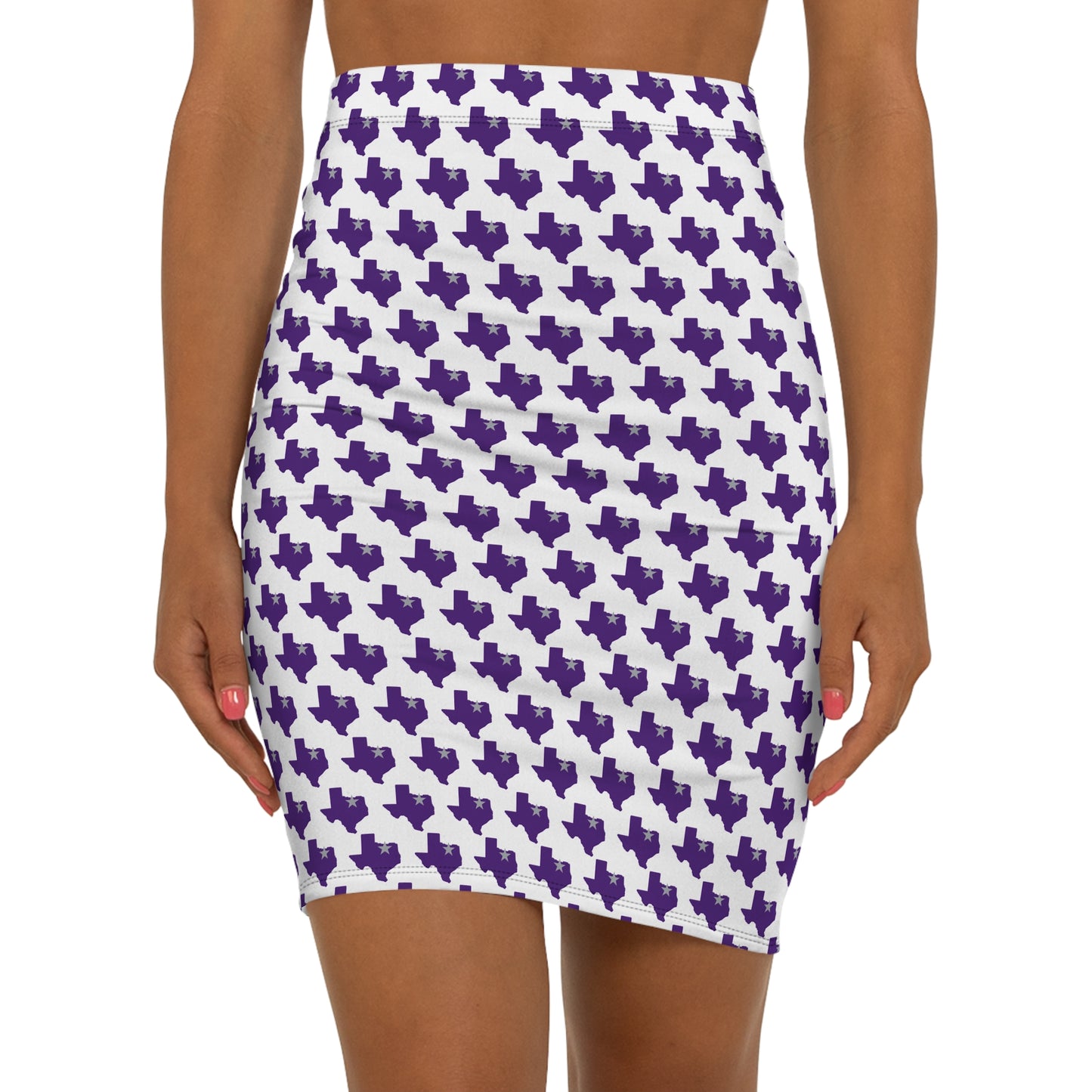 Ft Worth White Print, Trendy Women's Mid-Waist Pencil Skirt - Stylish, Chic, Party, Workwear, Fashionable Outfits
