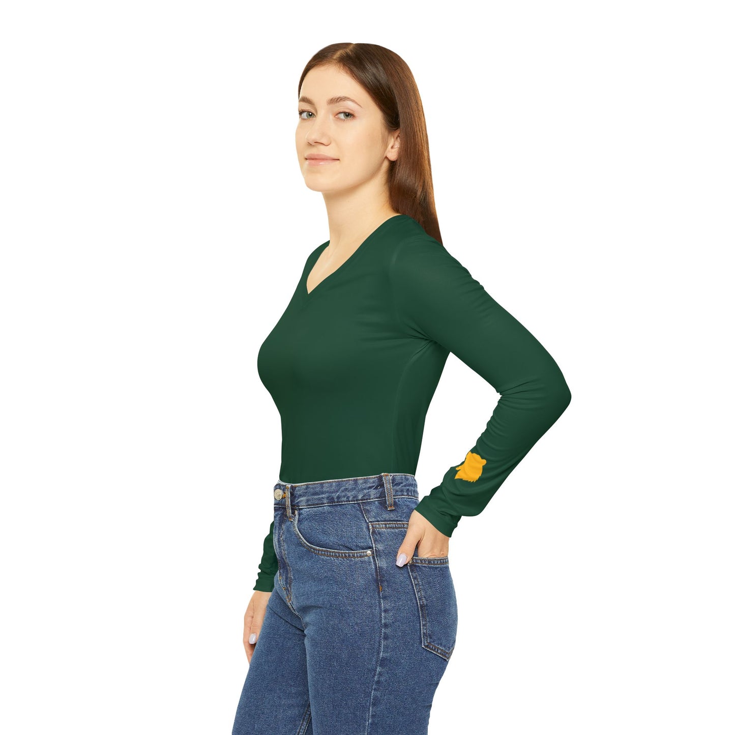 Bear Women's Long Sleeve V-Neck Shirt, Green
