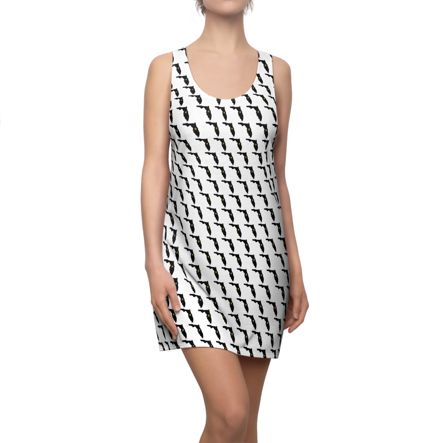 FL White Print Women's Racerback Dress