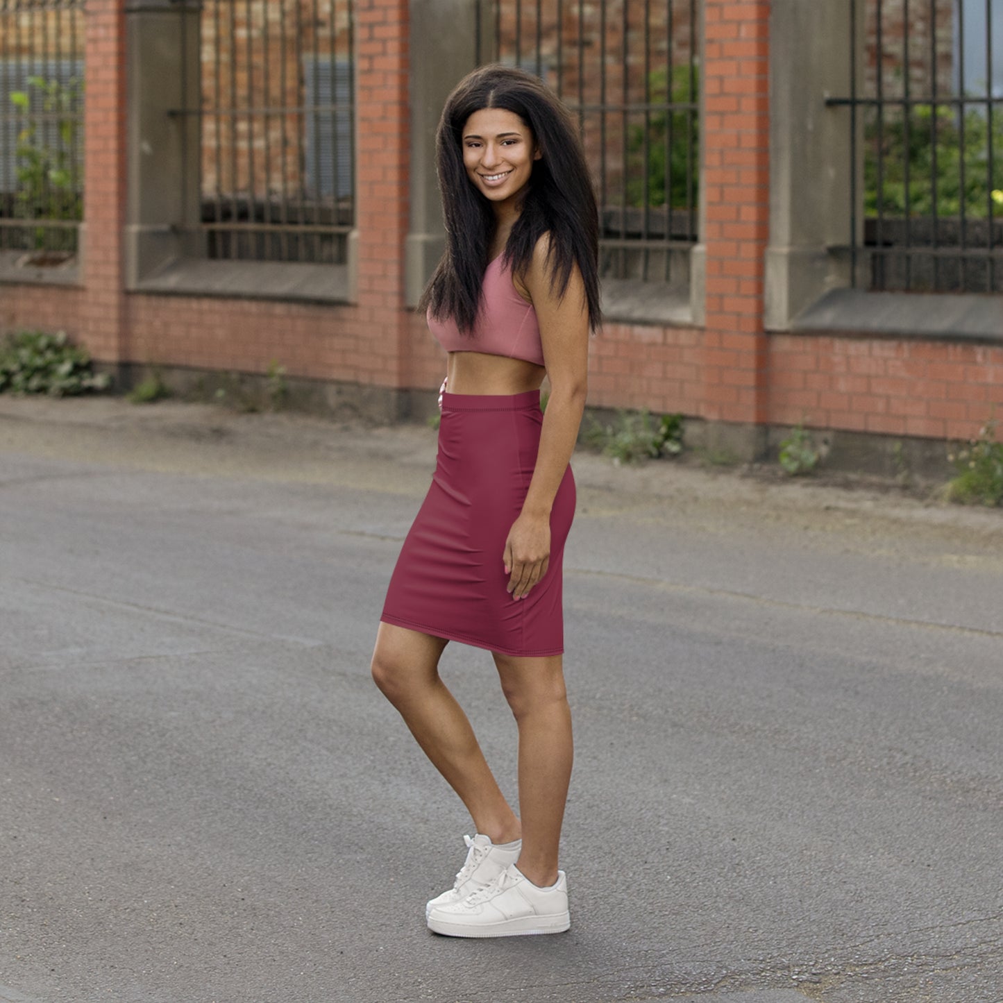 Tempe Red Women's Mid-Waist Pencil Skirt
