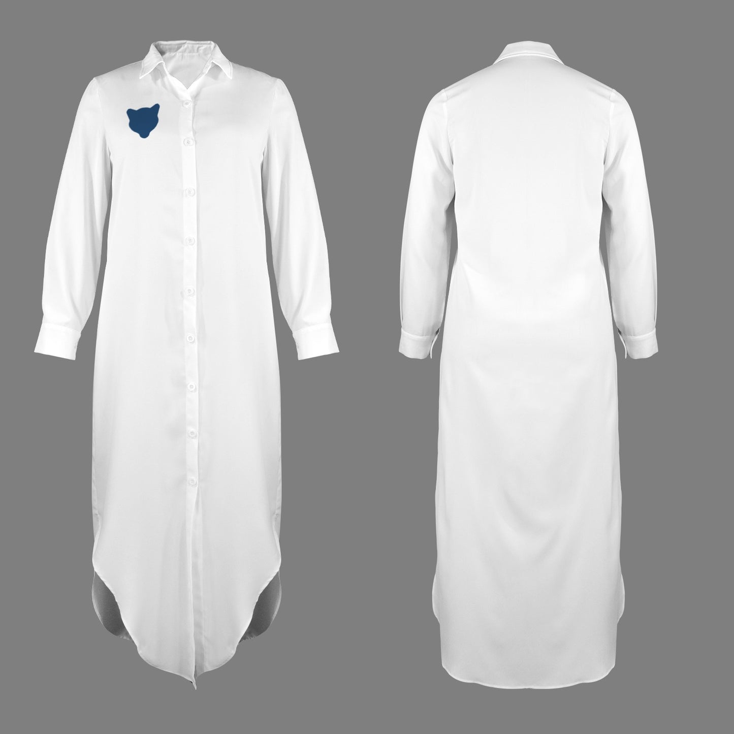 Cougar Long Sleeve Shirt Dress, White