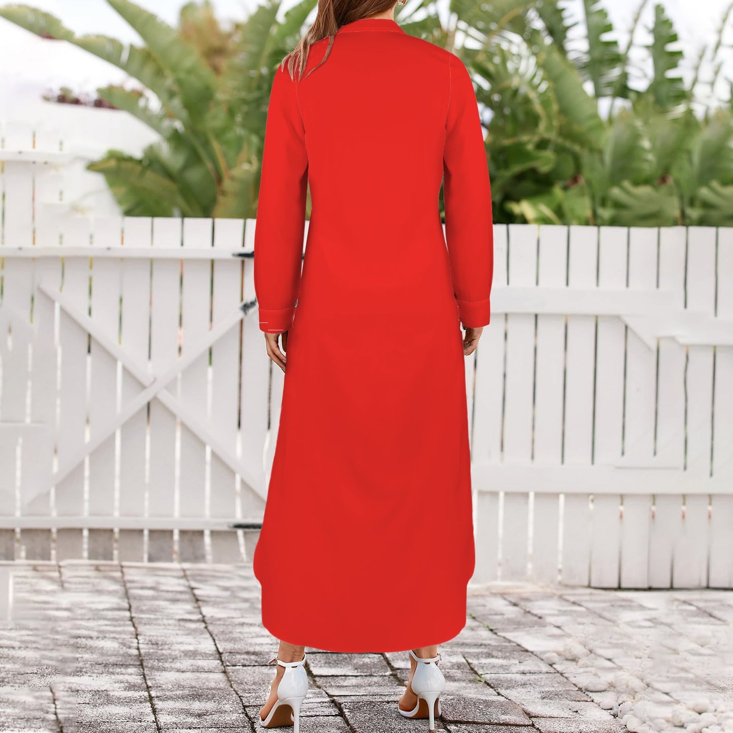 Guns Up Long Sleeve Shirt Dress, Scarlet