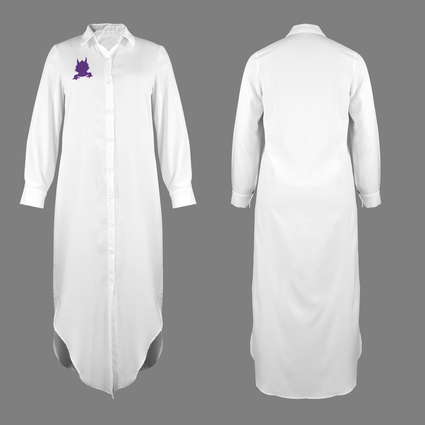 Horned Frog Long Sleeve Shirt Dress, White