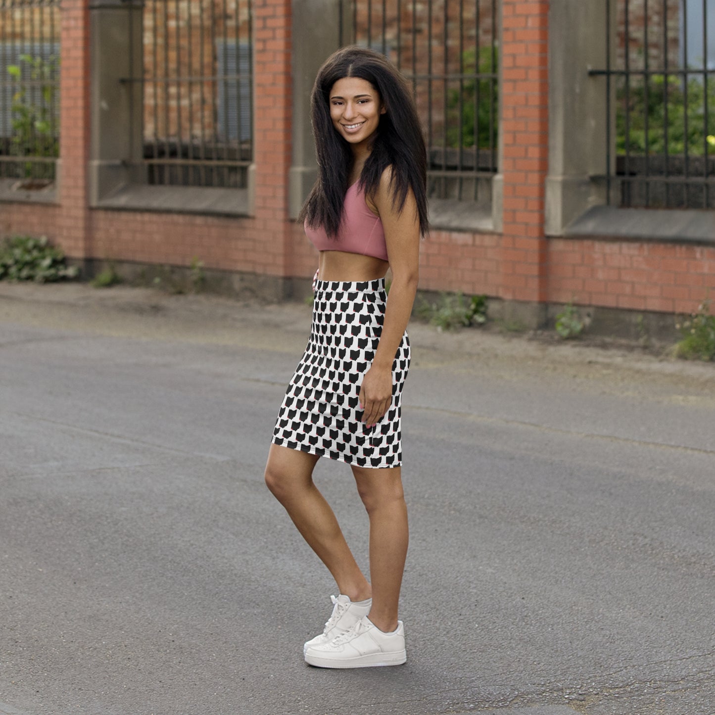 Cincinnati White Print, Ohio States Pattern Pencil Skirt, Stylish Women's Skirt, Unique Fashion Piece, Casual Outfit, Comfortable Everyday Wear, Gift for Her