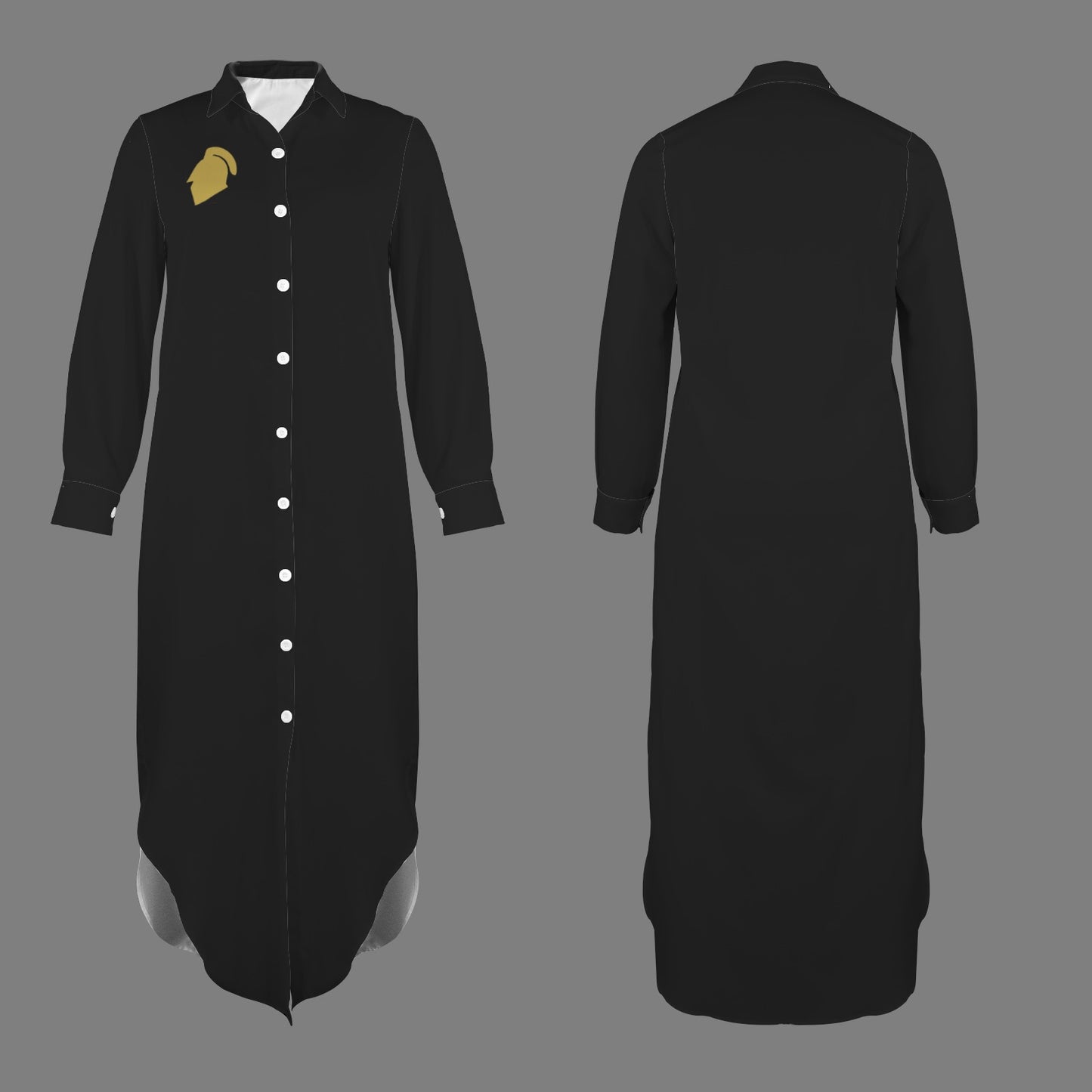 Knight Long Sleeve Shirt Dress, Black