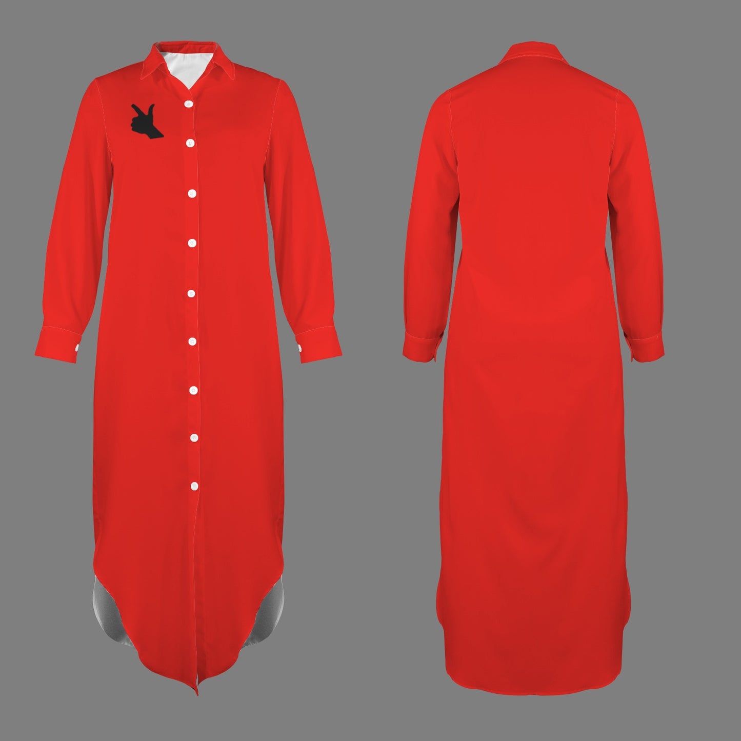 Guns Up Long Sleeve Shirt Dress, Scarlet