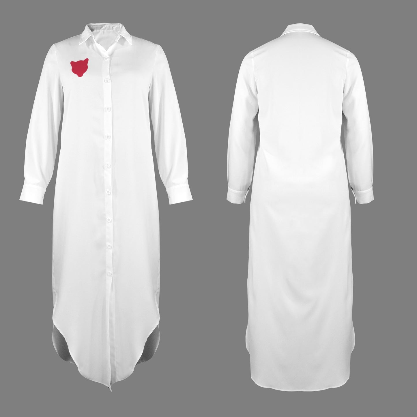 Cougar Long Sleeve Shirt Dress, White