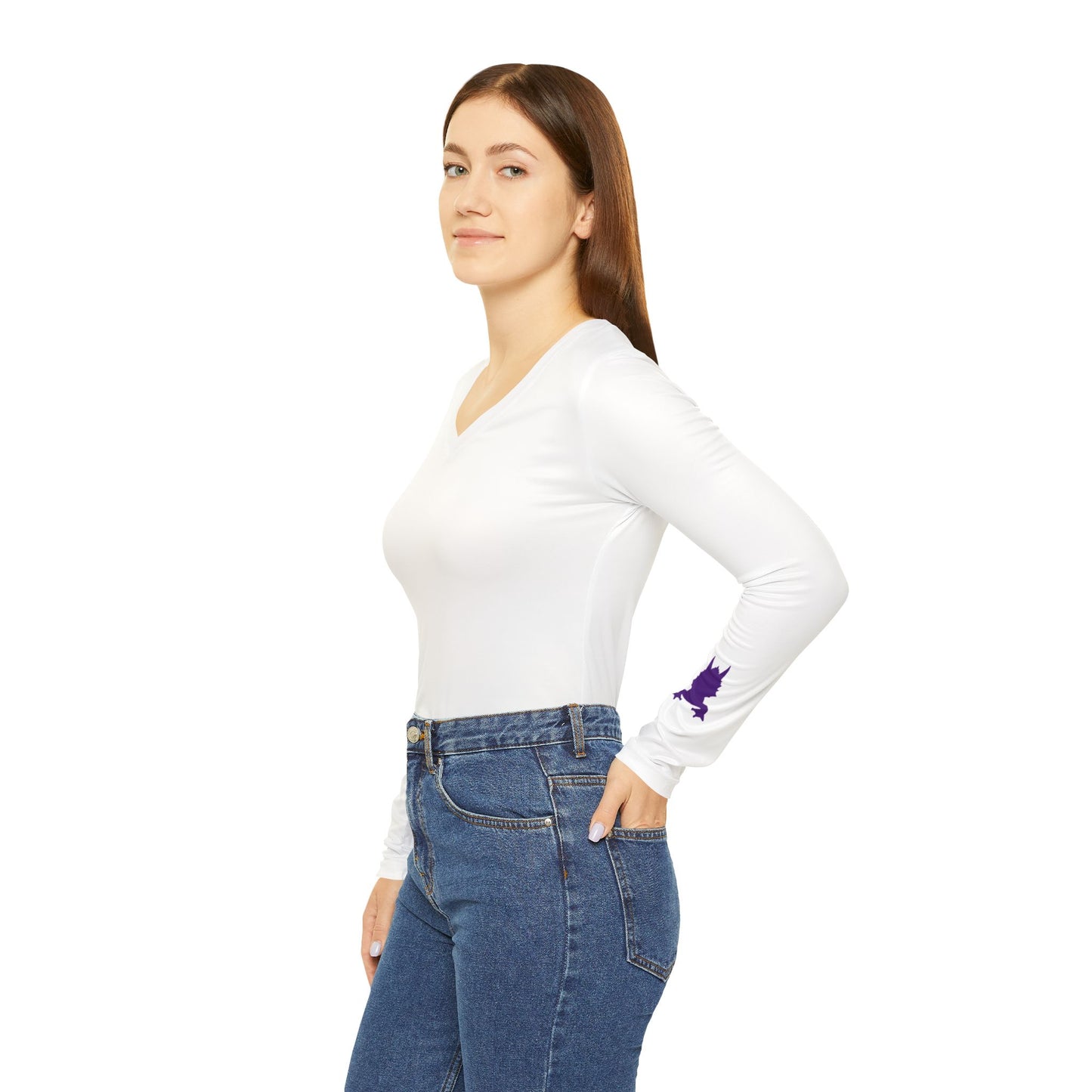 Horned Frog Women's Long Sleeve V-Neck Shirt, White