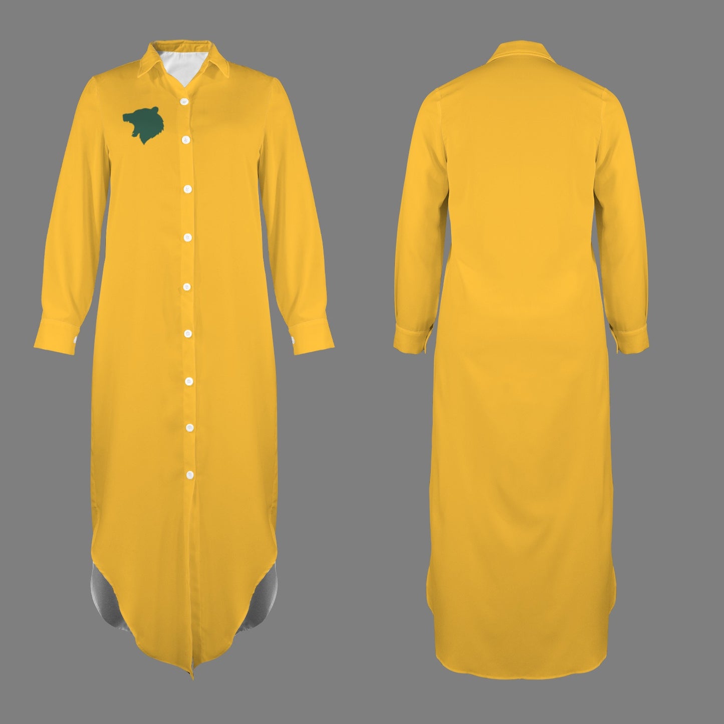 Bear Long Sleeve Shirt Dress, Gold