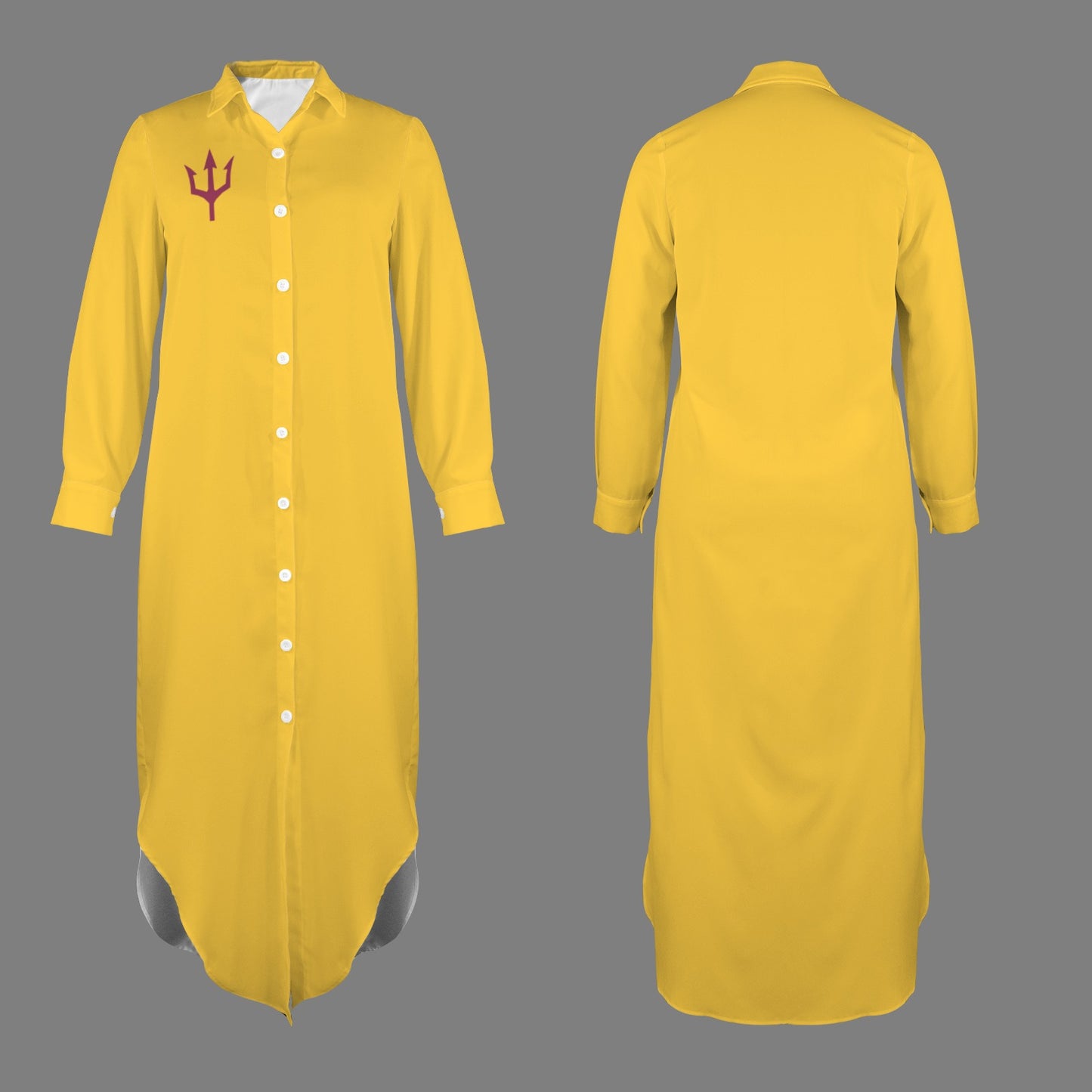 Trident Long Sleeve Shirt Dress, Gold