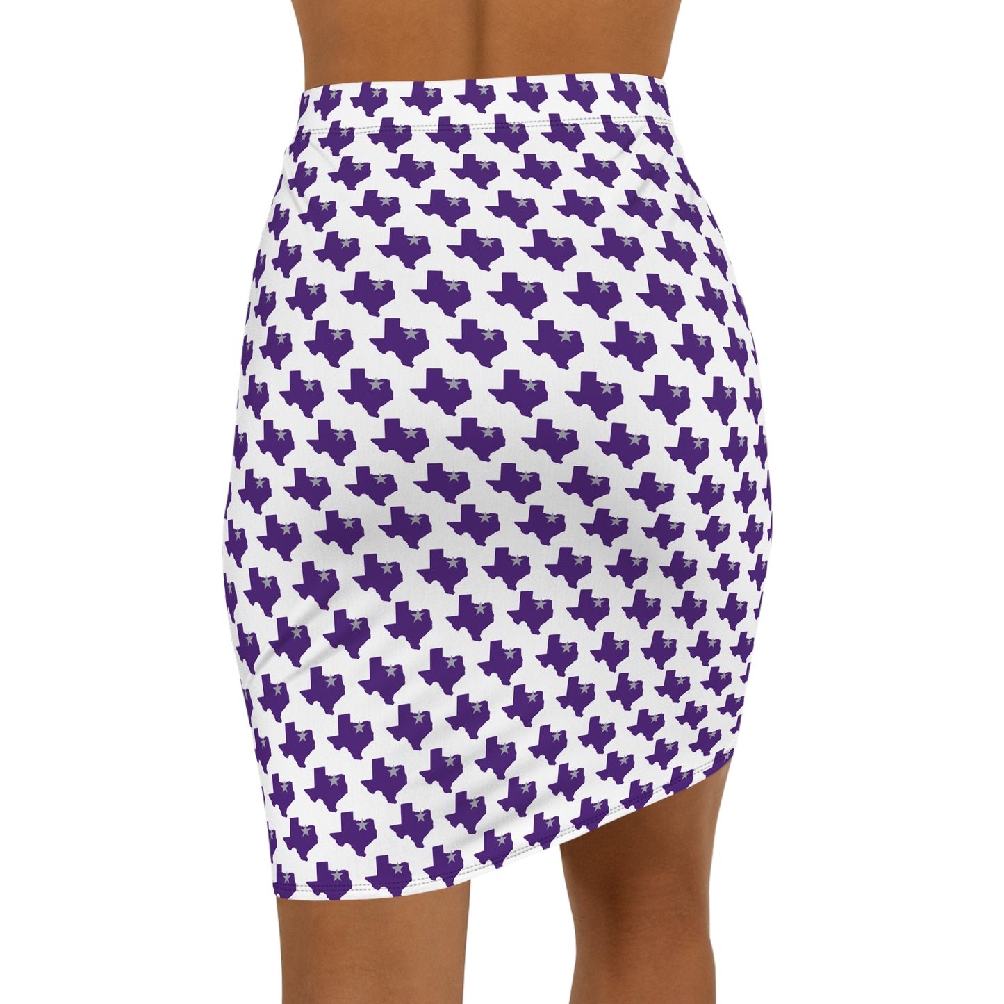 Ft Worth White Print, Trendy Women's Mid-Waist Pencil Skirt - Stylish, Chic, Party, Workwear, Fashionable Outfits