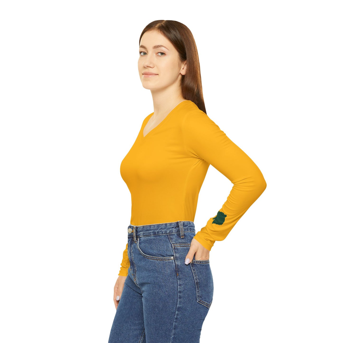 Bear Women's Long Sleeve V-Neck Shirt, Gold