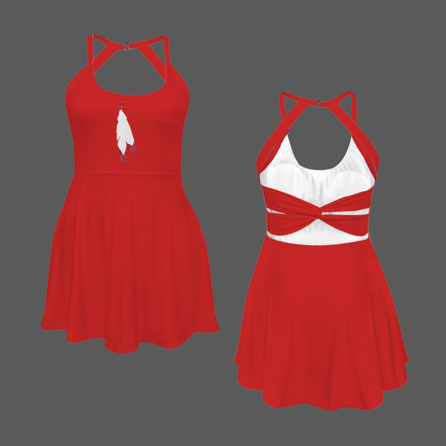 Glitter Feathers Active Dress, Red