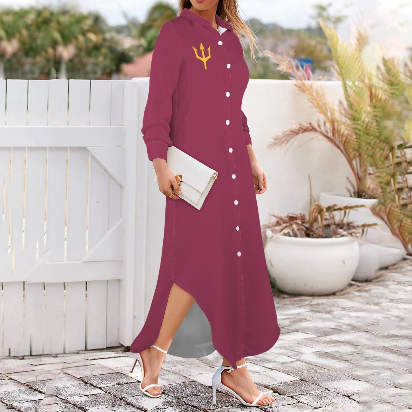 Trident Long Sleeve Shirt Dress, Maroon