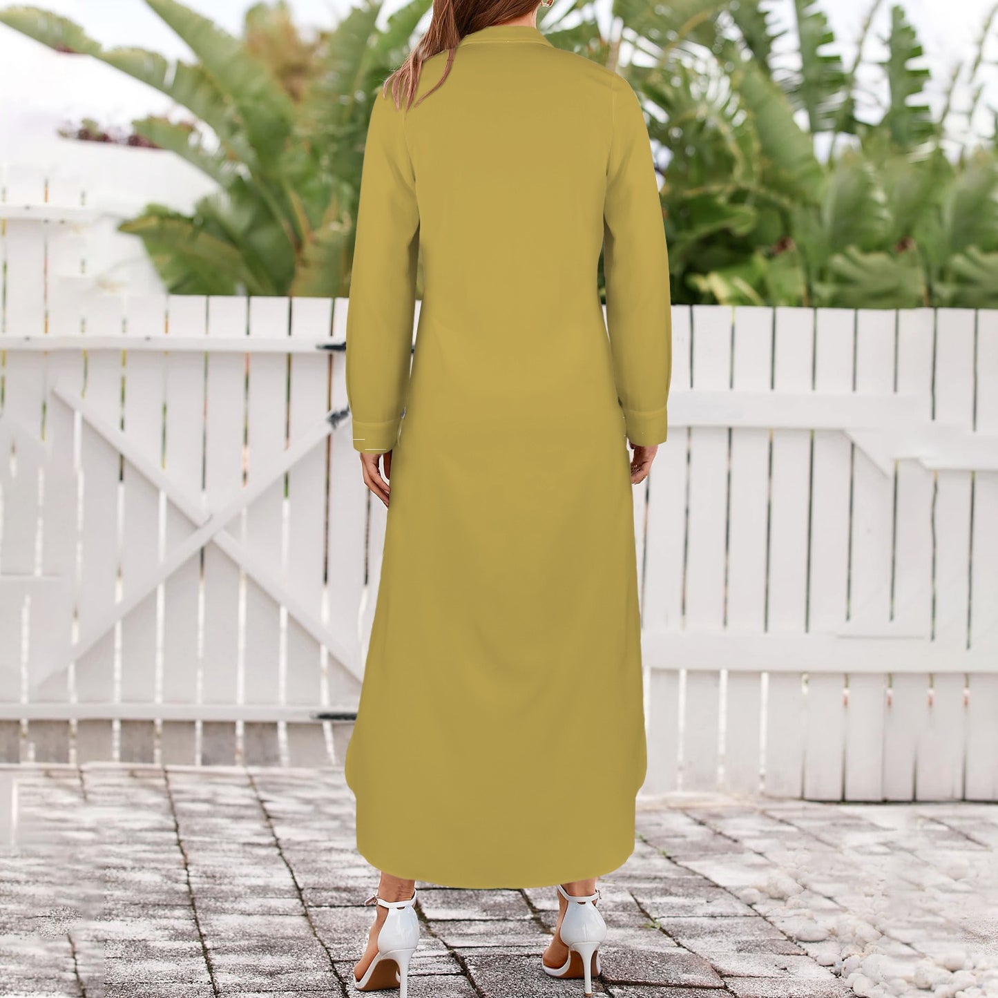 Black Long Sleeve Shirt Dress, Gold