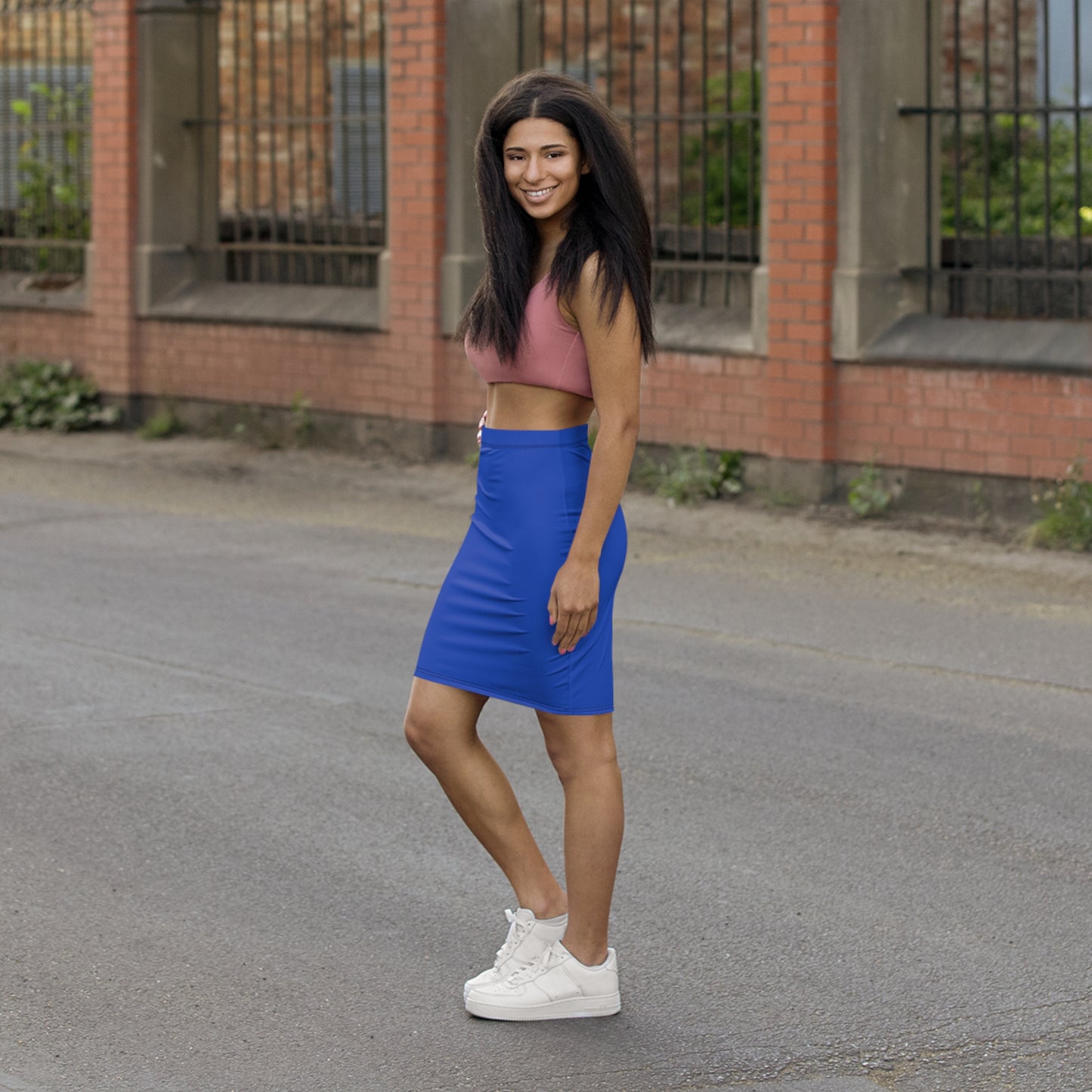 Provo Light Blue Women's Mid-Waist Pencil Skirt