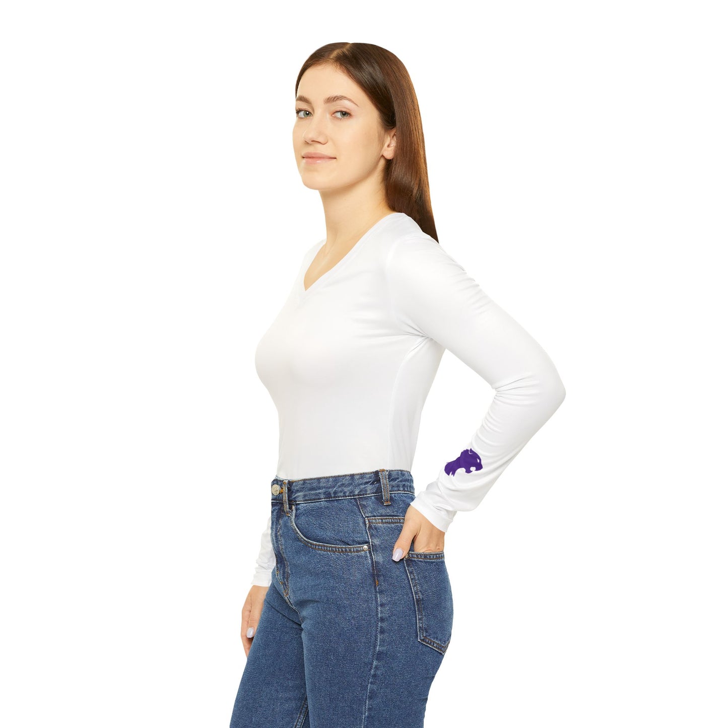 Wildcat Women's Long Sleeve V-Neck Shirt, White