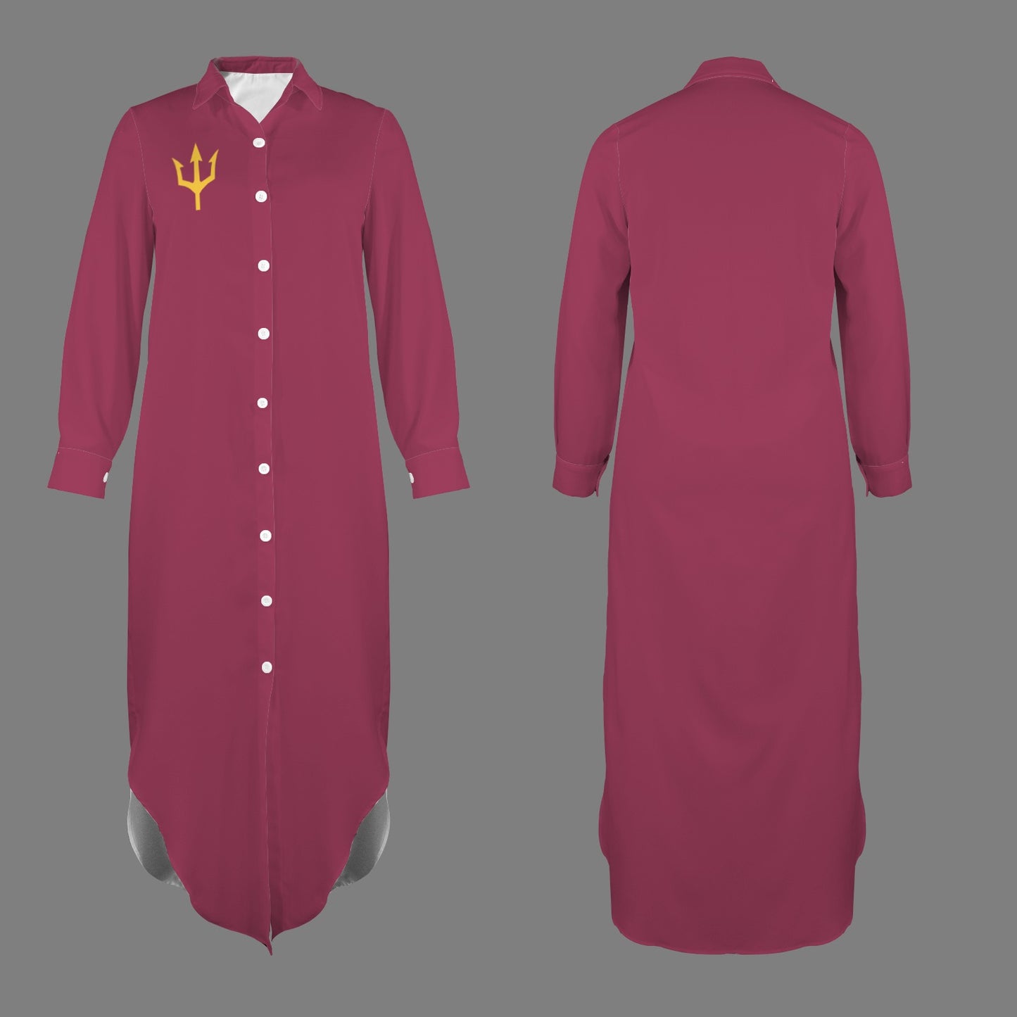 Trident Long Sleeve Shirt Dress, Maroon