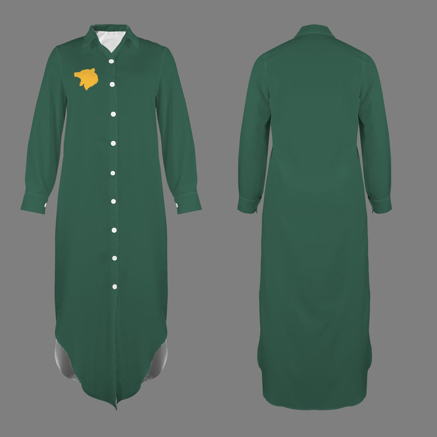 Bear Long Sleeve Shirt Dress, Green