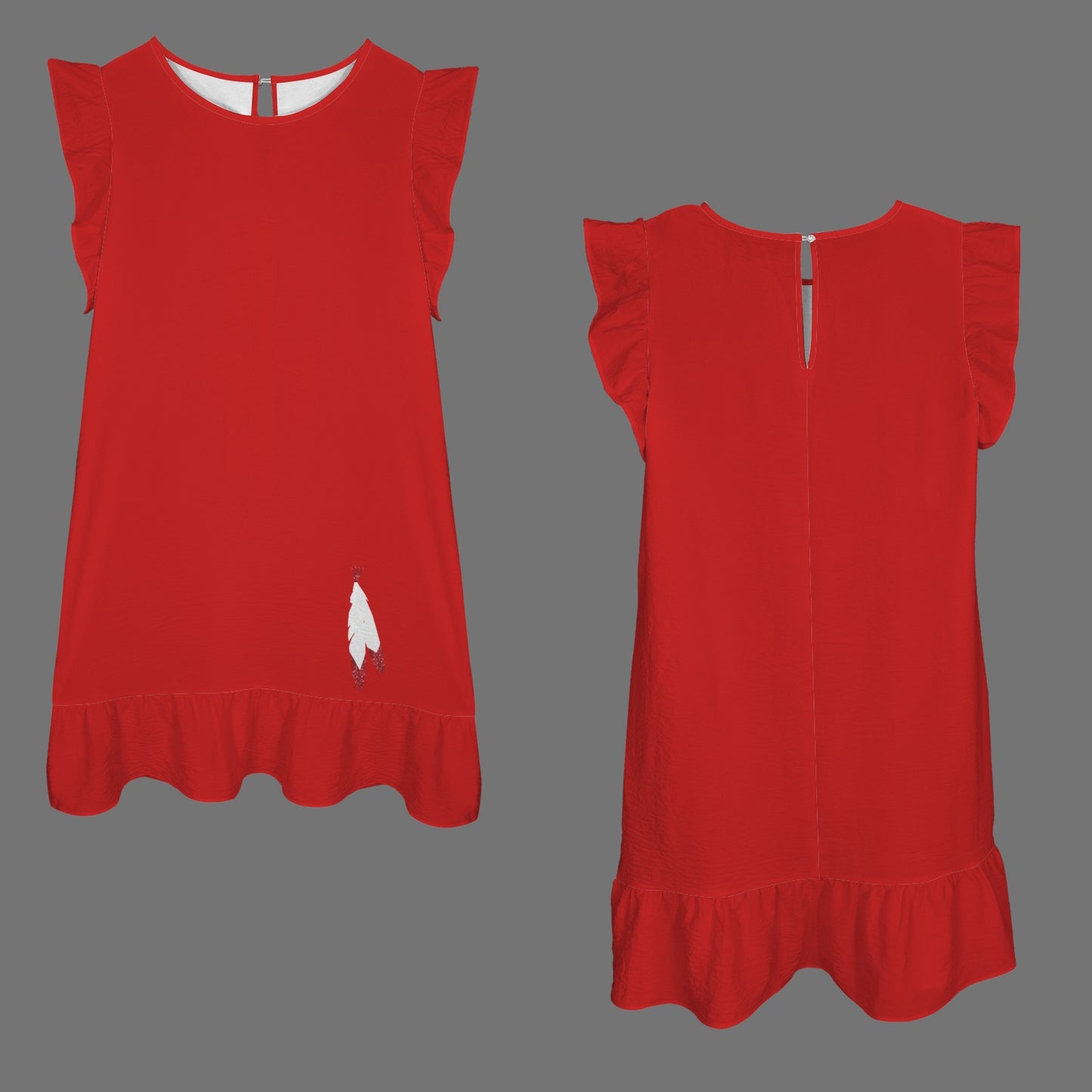 Flowy Glitter Feathers Dress, Red