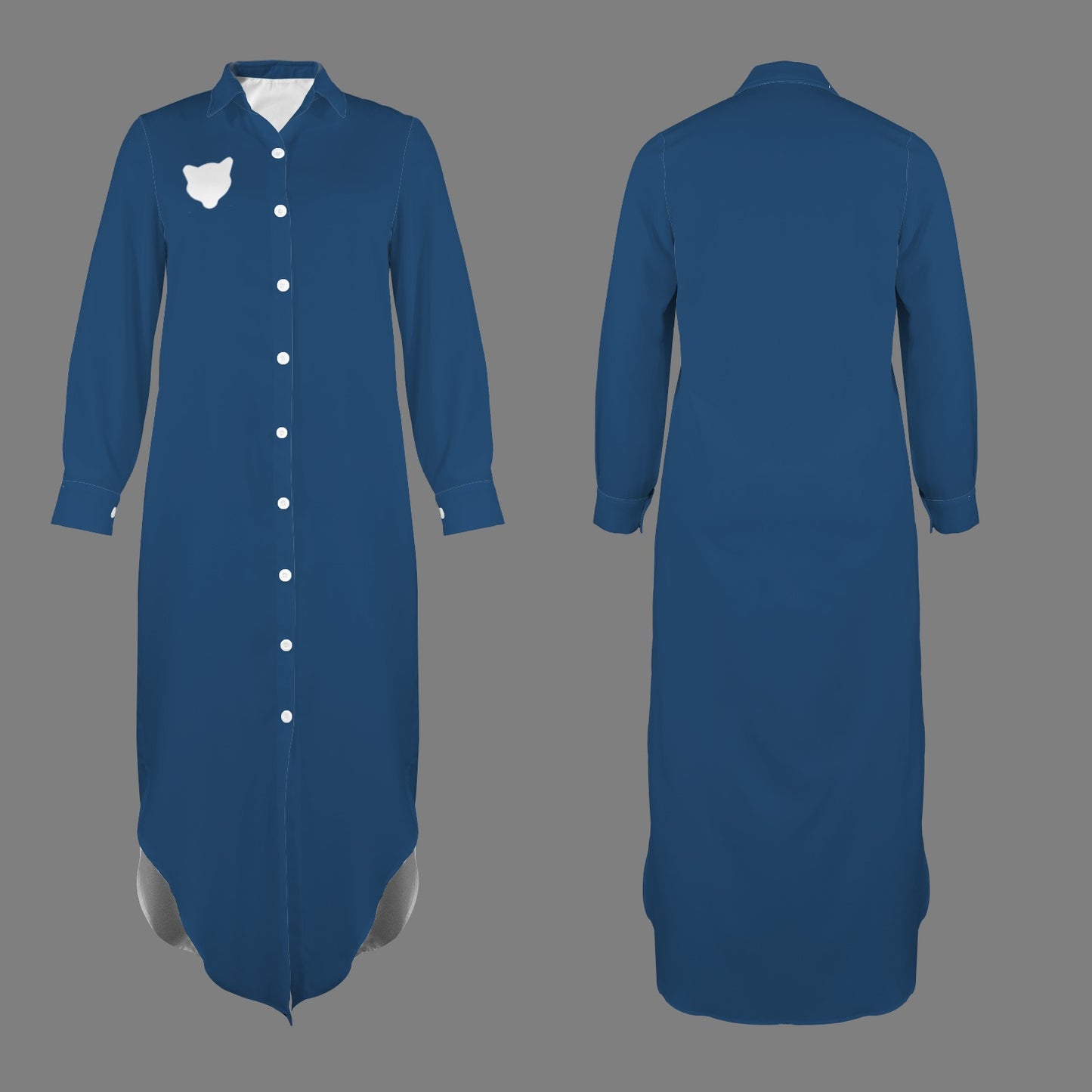 Cougar Long Sleeve Shirt Dress, Blue