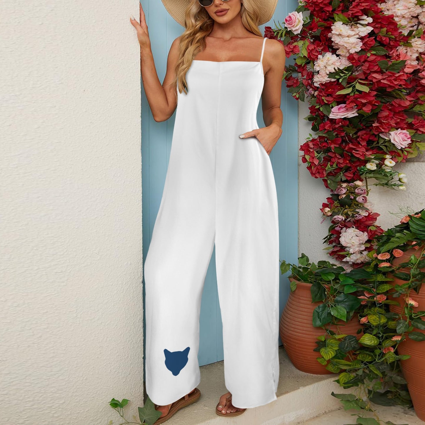 Cougar Wide Leg Jumpsuit. White