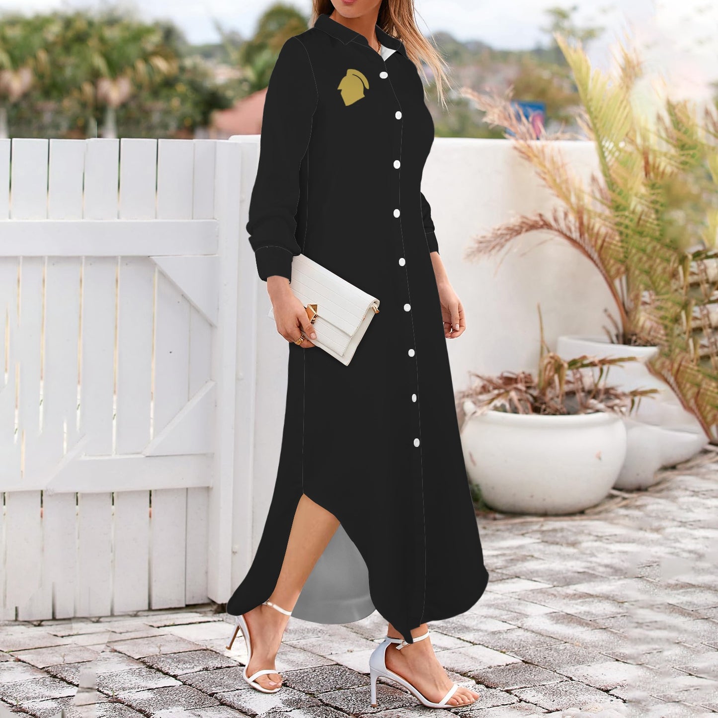 Knight Long Sleeve Shirt Dress, Black