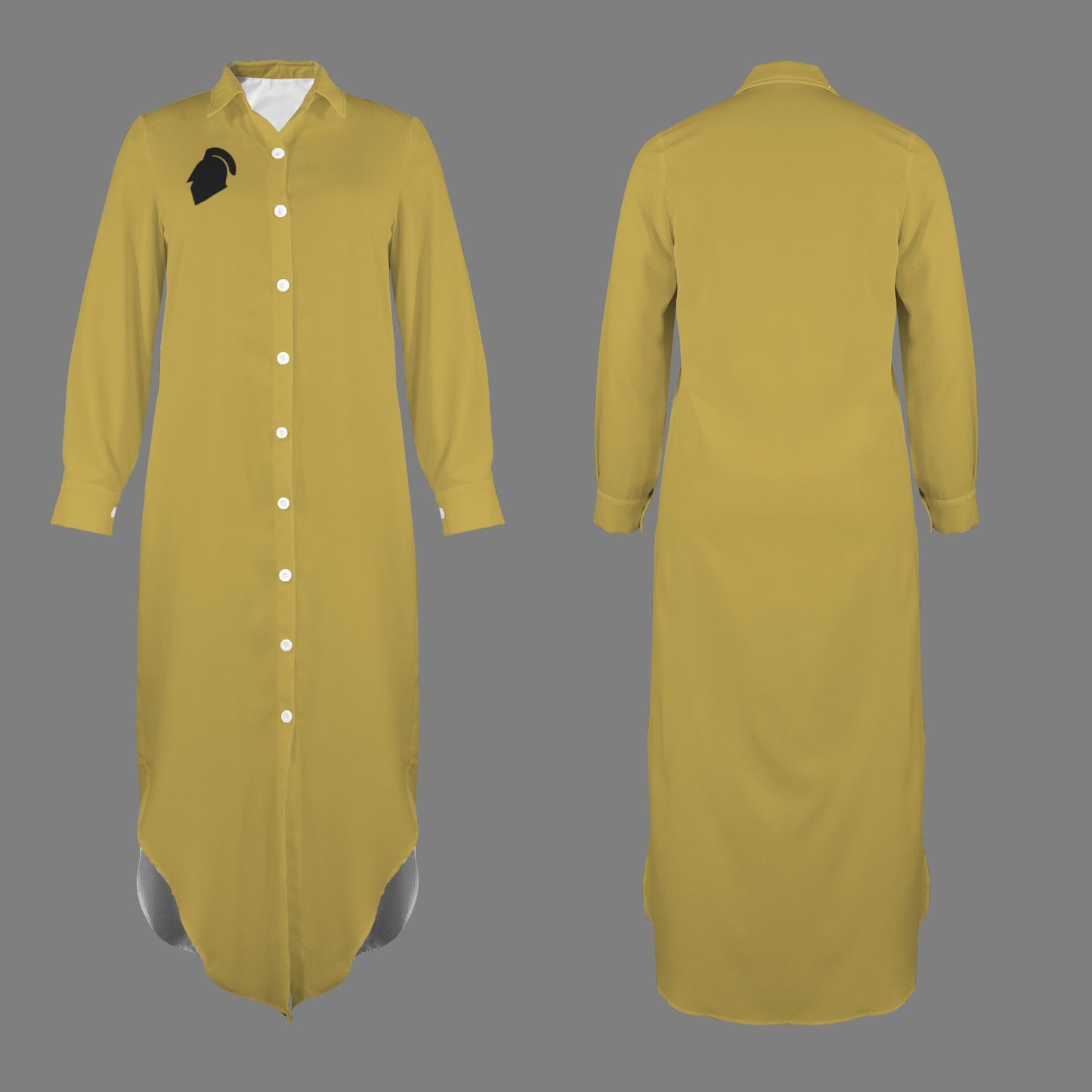 Black Long Sleeve Shirt Dress, Gold