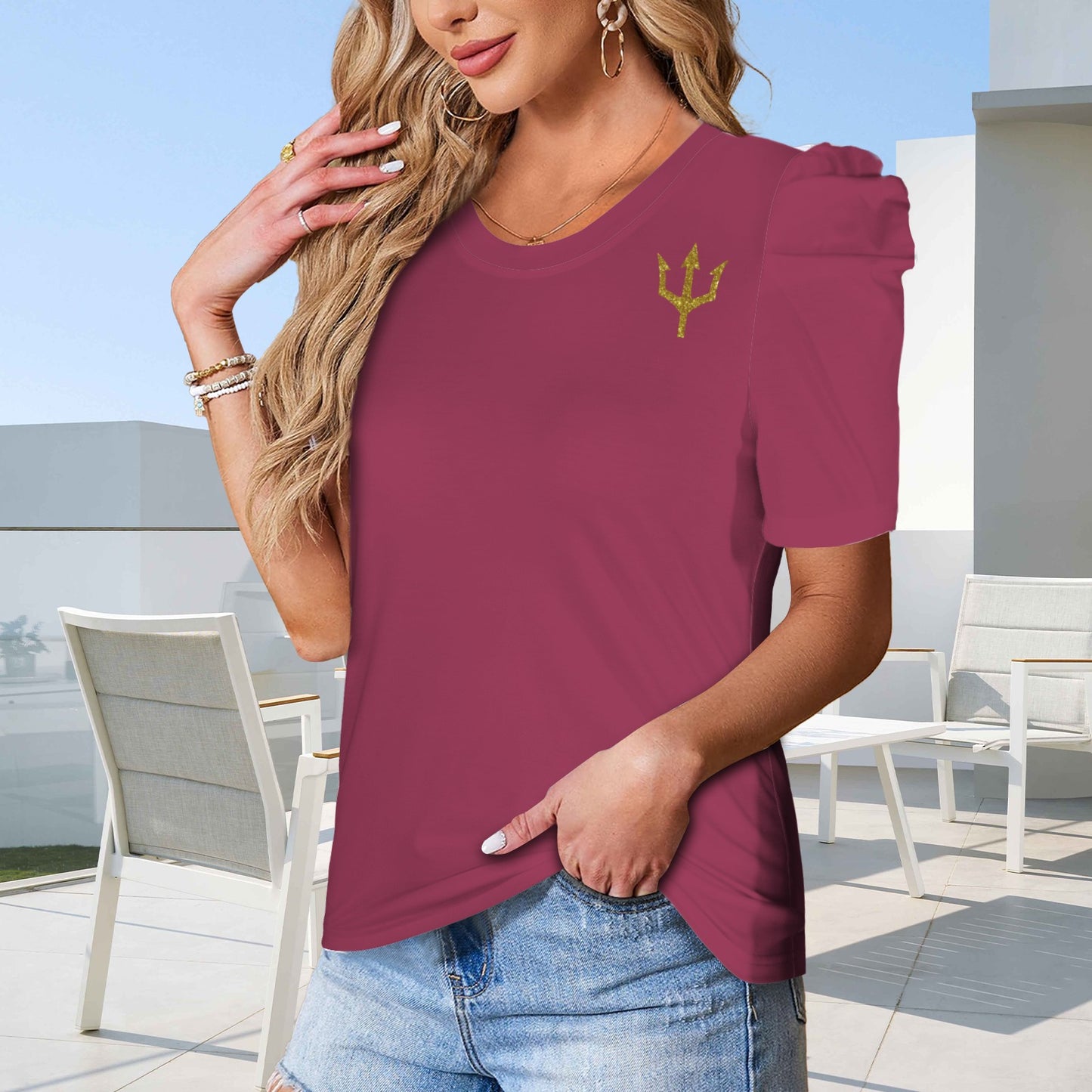 Glitter Trident Top, Maroon