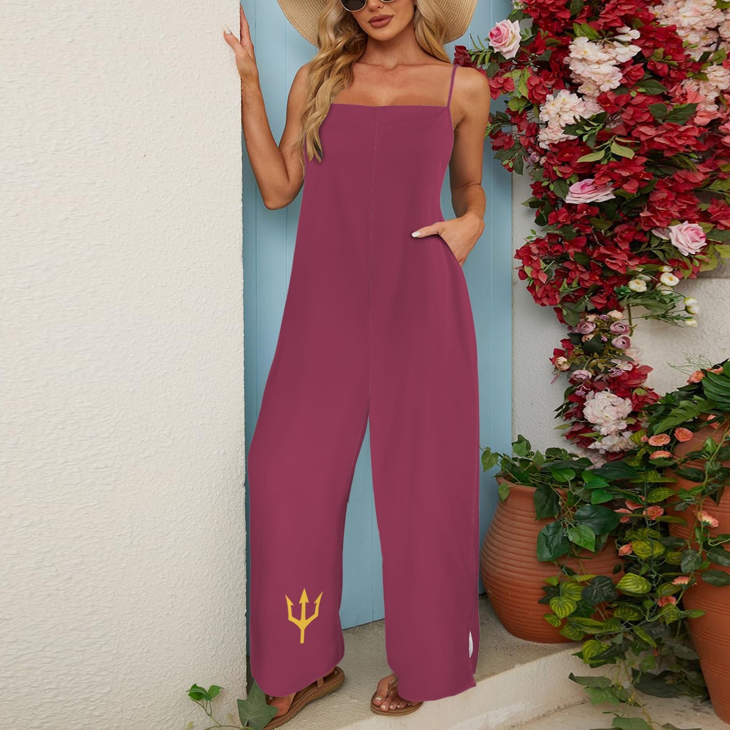 Trident Wide Leg Jumpsuit, Maroon