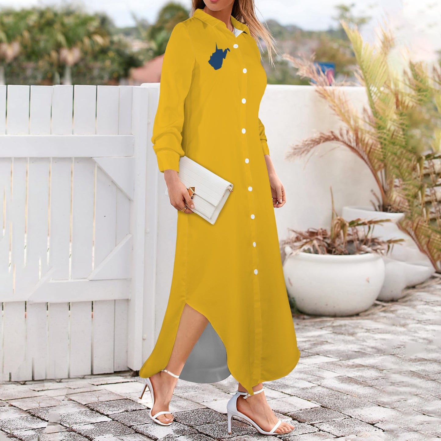 WV Long Sleeve Shirt Dress. Gold