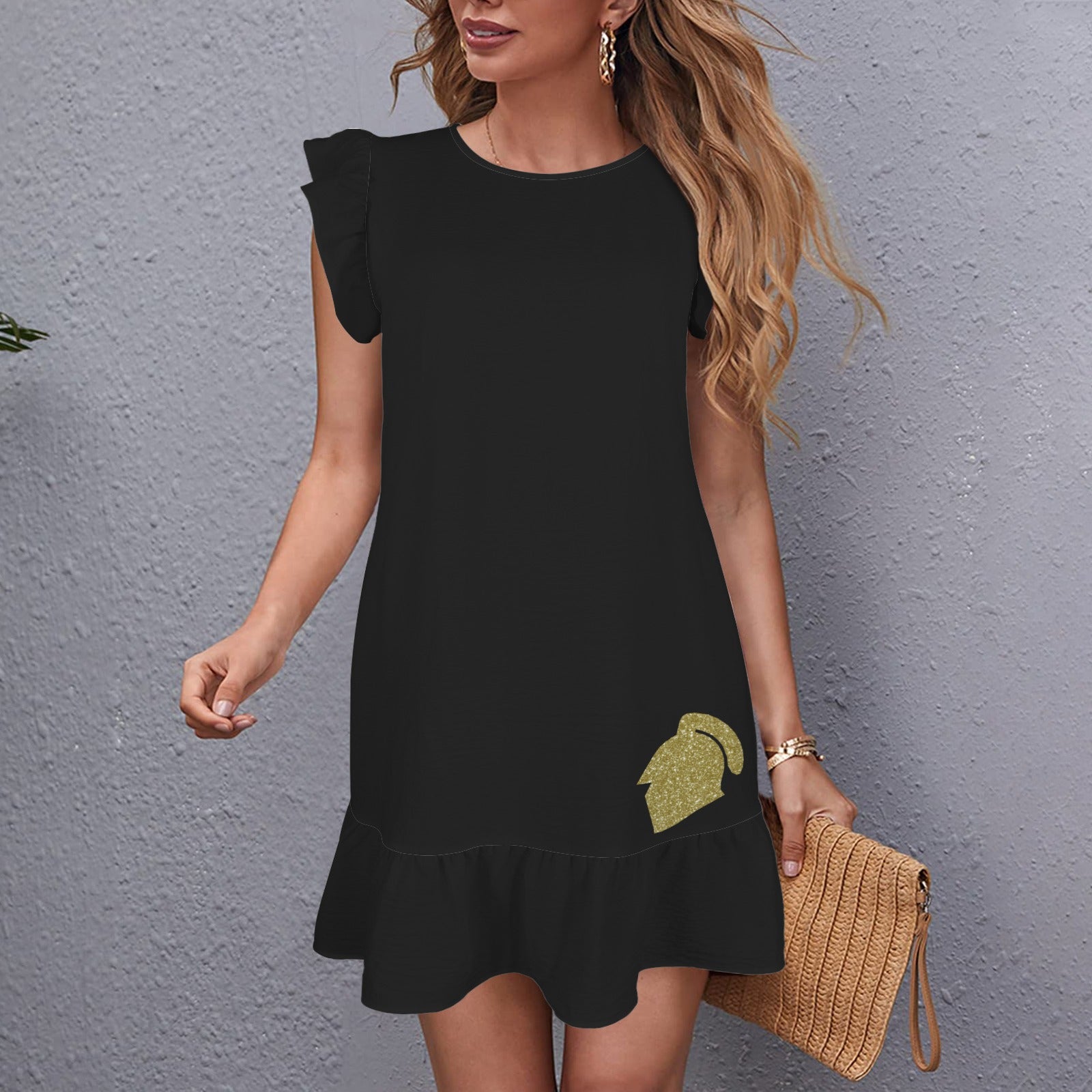 Flowy Glitter Knight Dress, Black