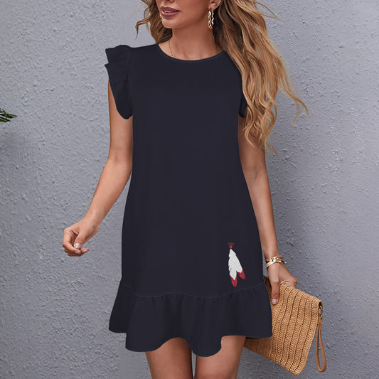 Flowy Glitter Feather Dress, Black