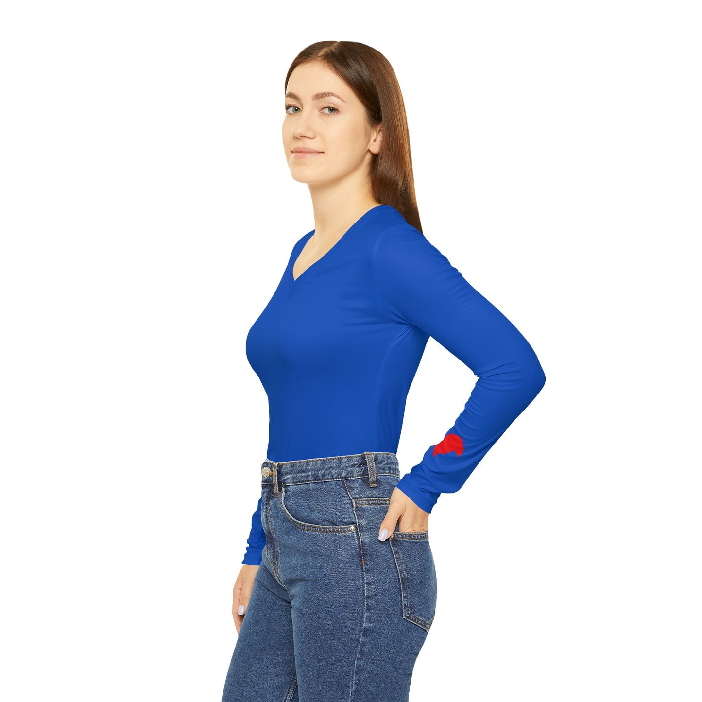 Jayhawk Women's Long Sleeve V-Neck Shirt, Blue