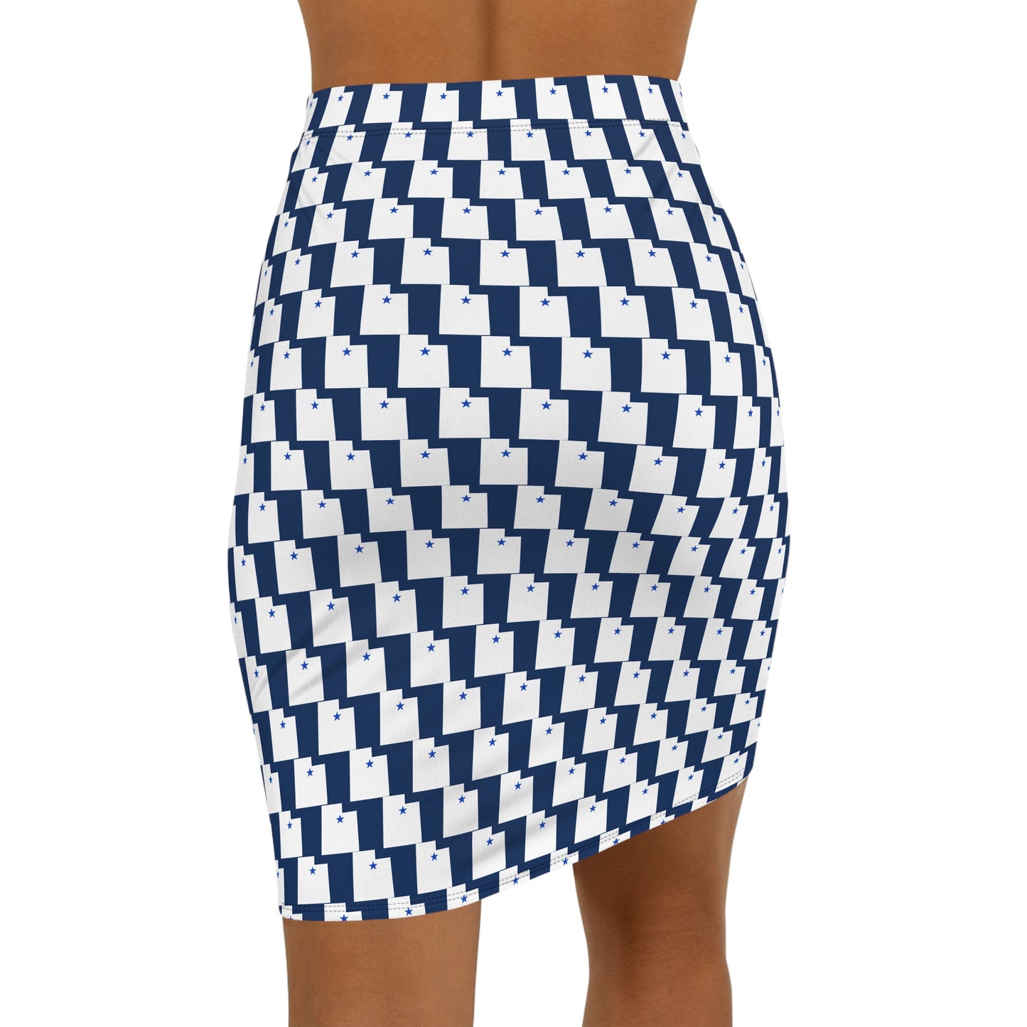 Provo Dark Blue Print Mid-Waist Pencil Skirt