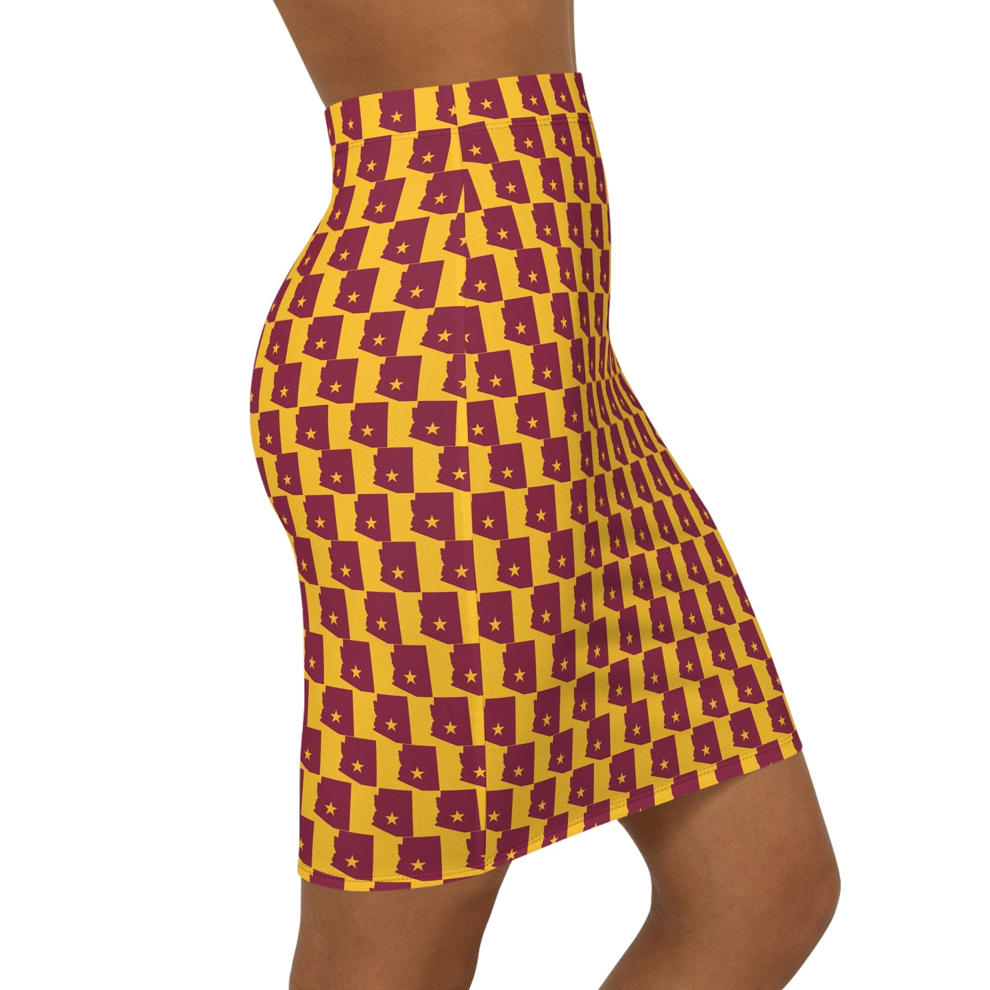 Tempe Gold Print, Chic Geometric Women's Mid-Waist Pencil Skirt, Stylish Office Wear, Trendy Date Night Outfit, Summer Party Look, Unique Gift Idea