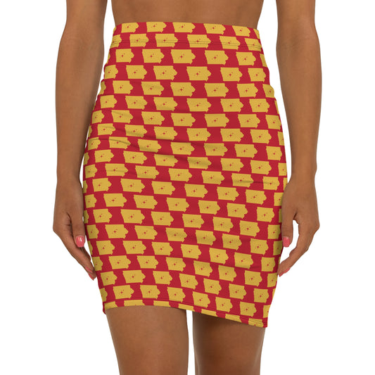 Ames Print Red, Stylish Women's Mid-Waist Pencil Skirt, Trendy Skirt, Everyday Wear, Office Outfit, Casual Gatherings, Holiday Fashion