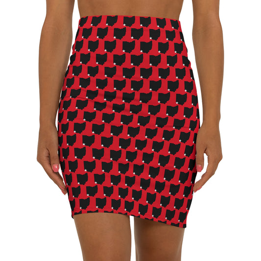 Cincinnati Red Print, Red Ohio Hearts Women's Pencil Skirt, Stylish Office Wear, Date Night Outfit, Trendy Skirt, Special Occasions Attire