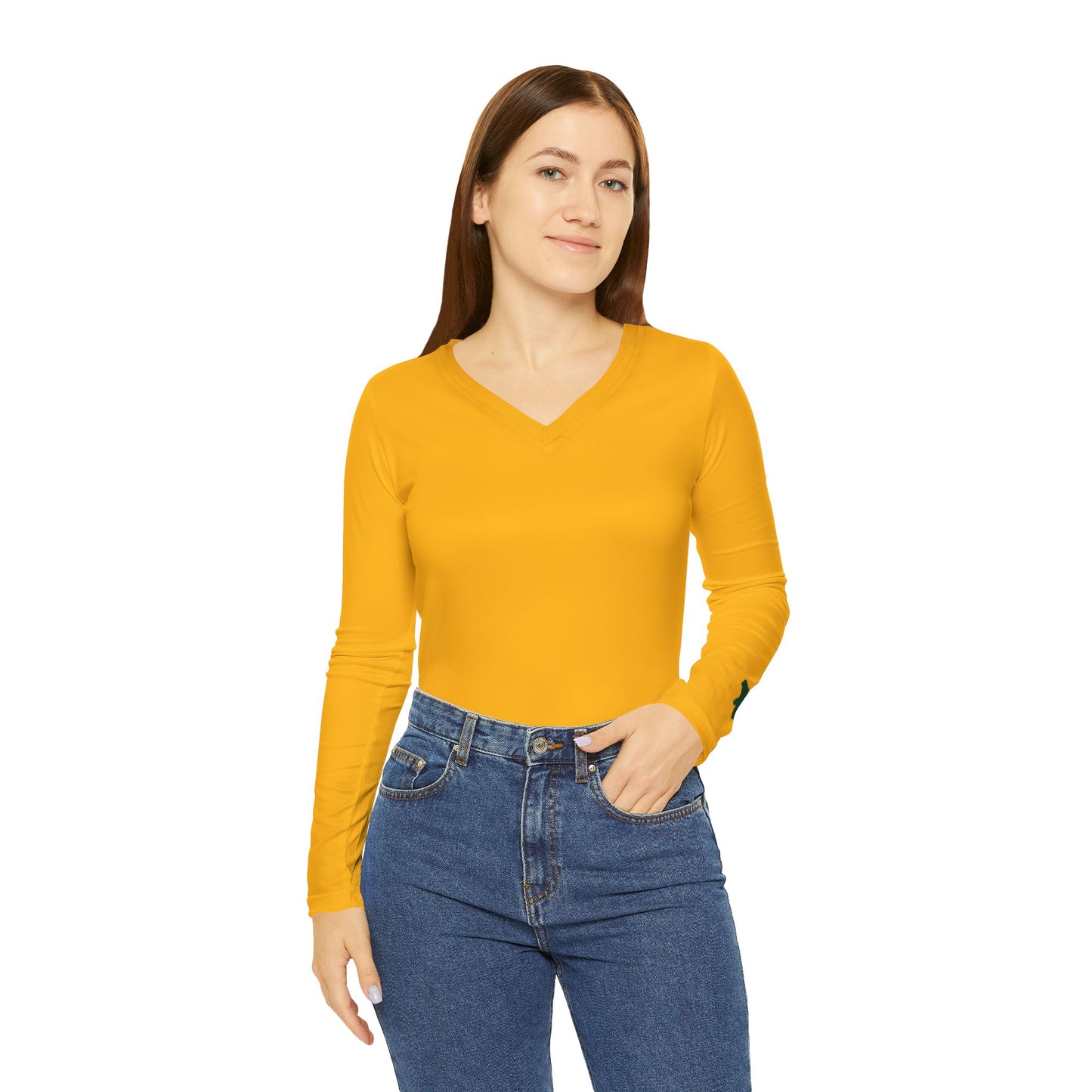 Bear Women's Long Sleeve V-Neck Shirt, Gold