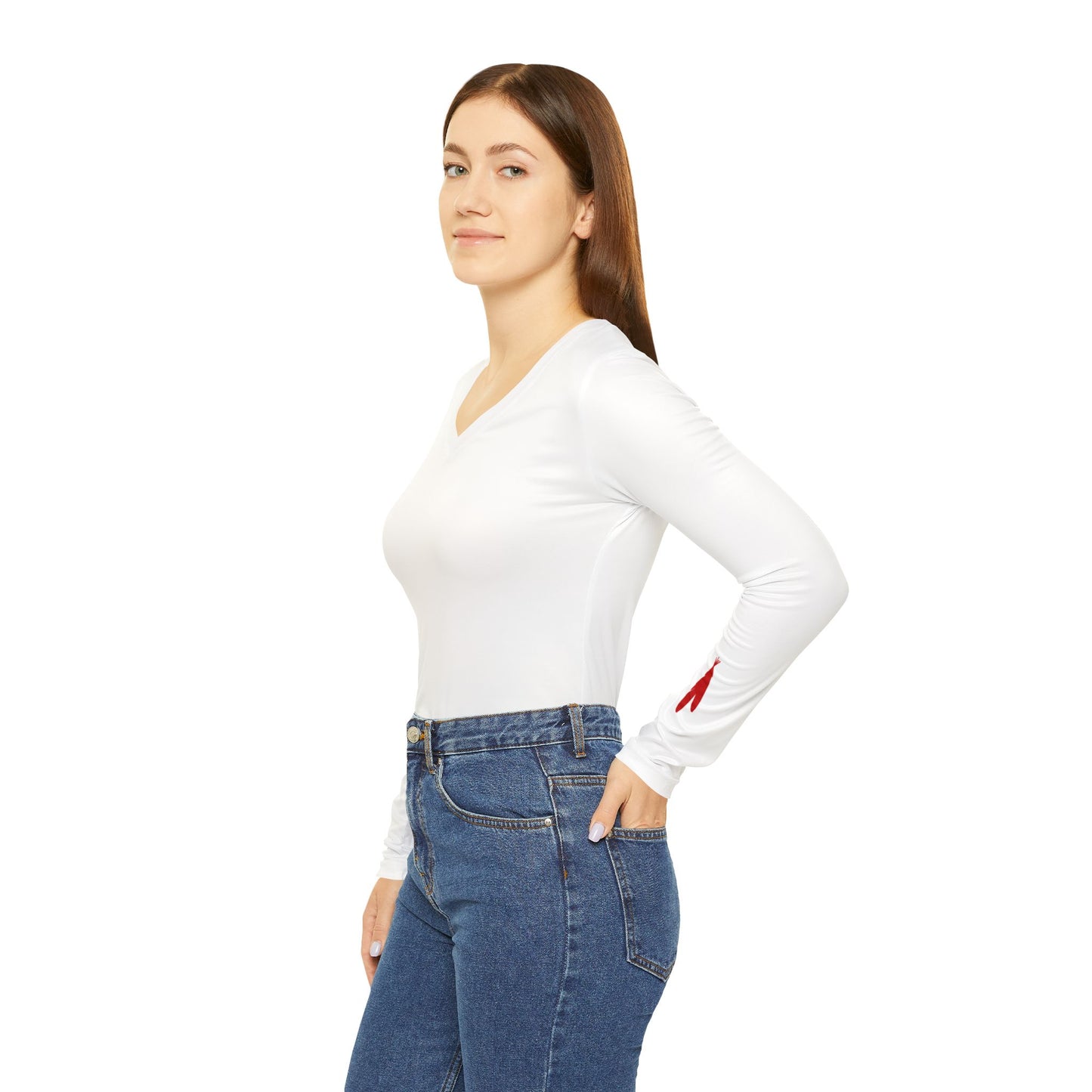 Feather Women's Long Sleeve V-Neck Shirt, White
