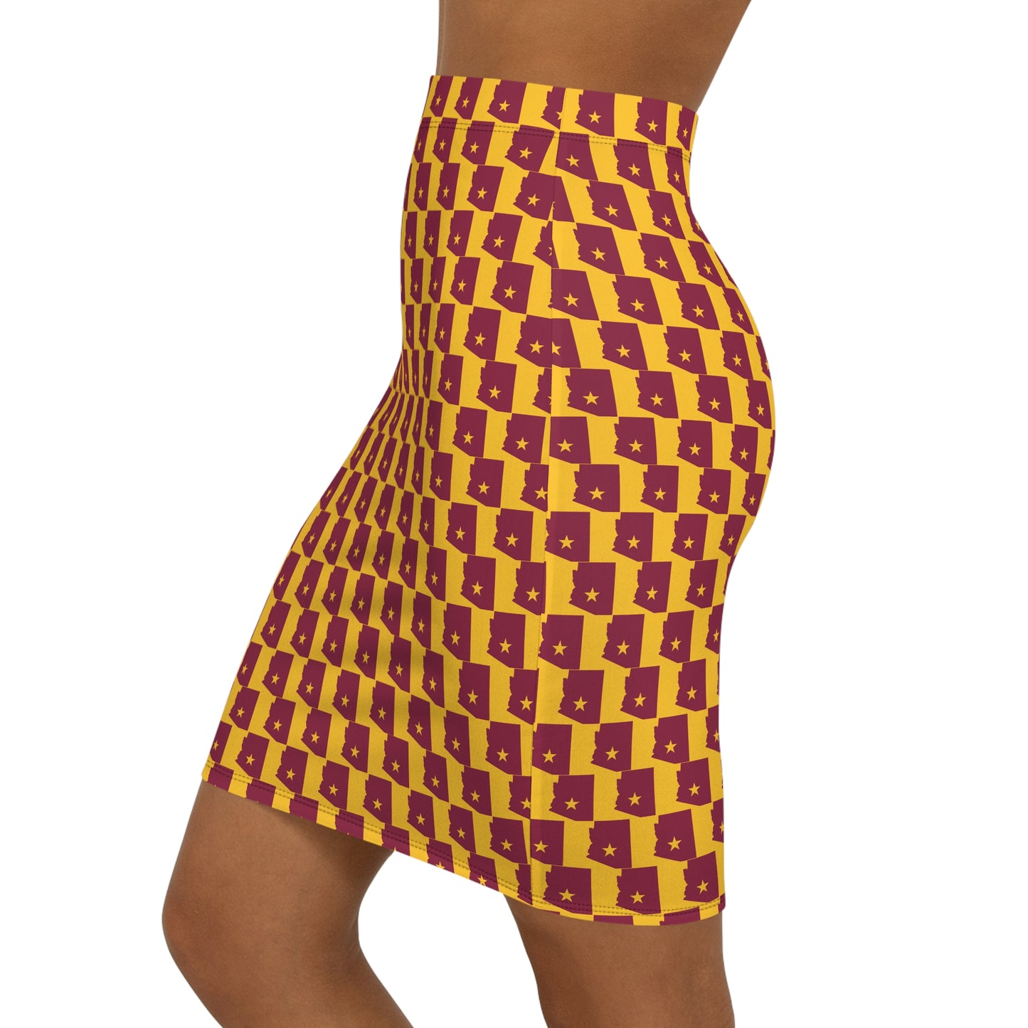 Tempe Gold Print, Chic Geometric Women's Mid-Waist Pencil Skirt, Stylish Office Wear, Trendy Date Night Outfit, Summer Party Look, Unique Gift Idea