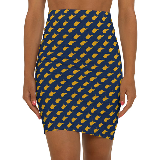 WV Blue Print, Pencil Skirt, Stylish Women's Skirt, Unique Mid-Waist Skirt, Trendy Music Lover Apparel, Perfect for Day/Night Out