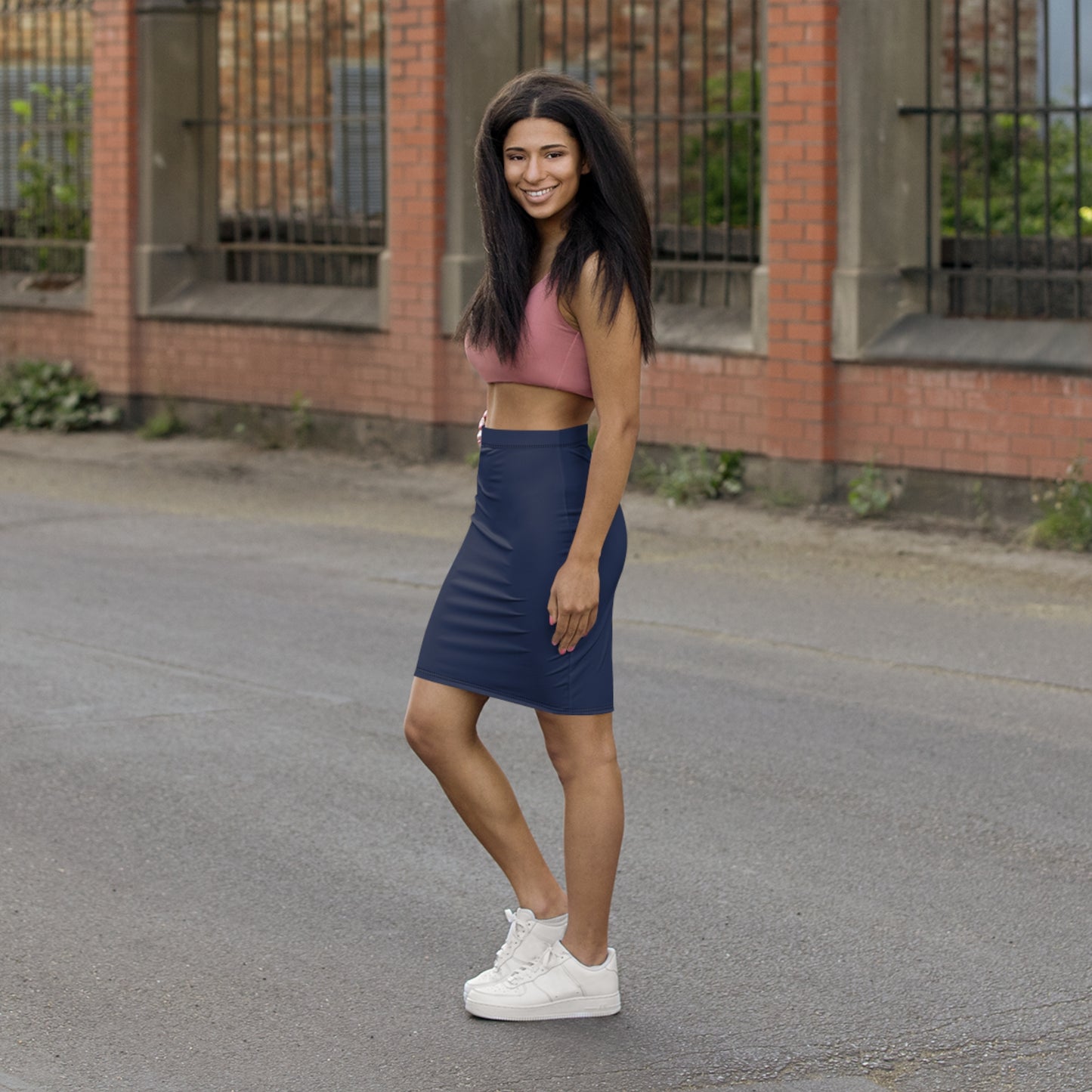 Tucson Blue Women's Mid-Waist Pencil Skirt