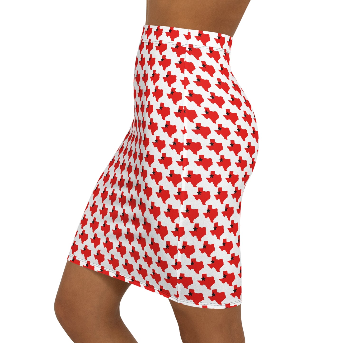 Lubbock White Print, Red Cross Pattern Women's Pencil Skirt, Stylish Mid-Waist Skirt for Casual or Formal Events, Perfect for Fashion Lovers and Gift Ideas